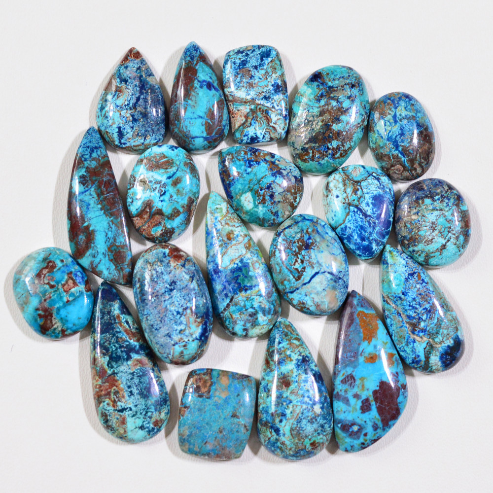 Image of 19 Pcs 102Cts Natural Azurite Shattuckite Gemstone Cabochon Lot Mixed Shape Stones Wholesale Jewelry Making Supply 23x10 13x9 mm #19386