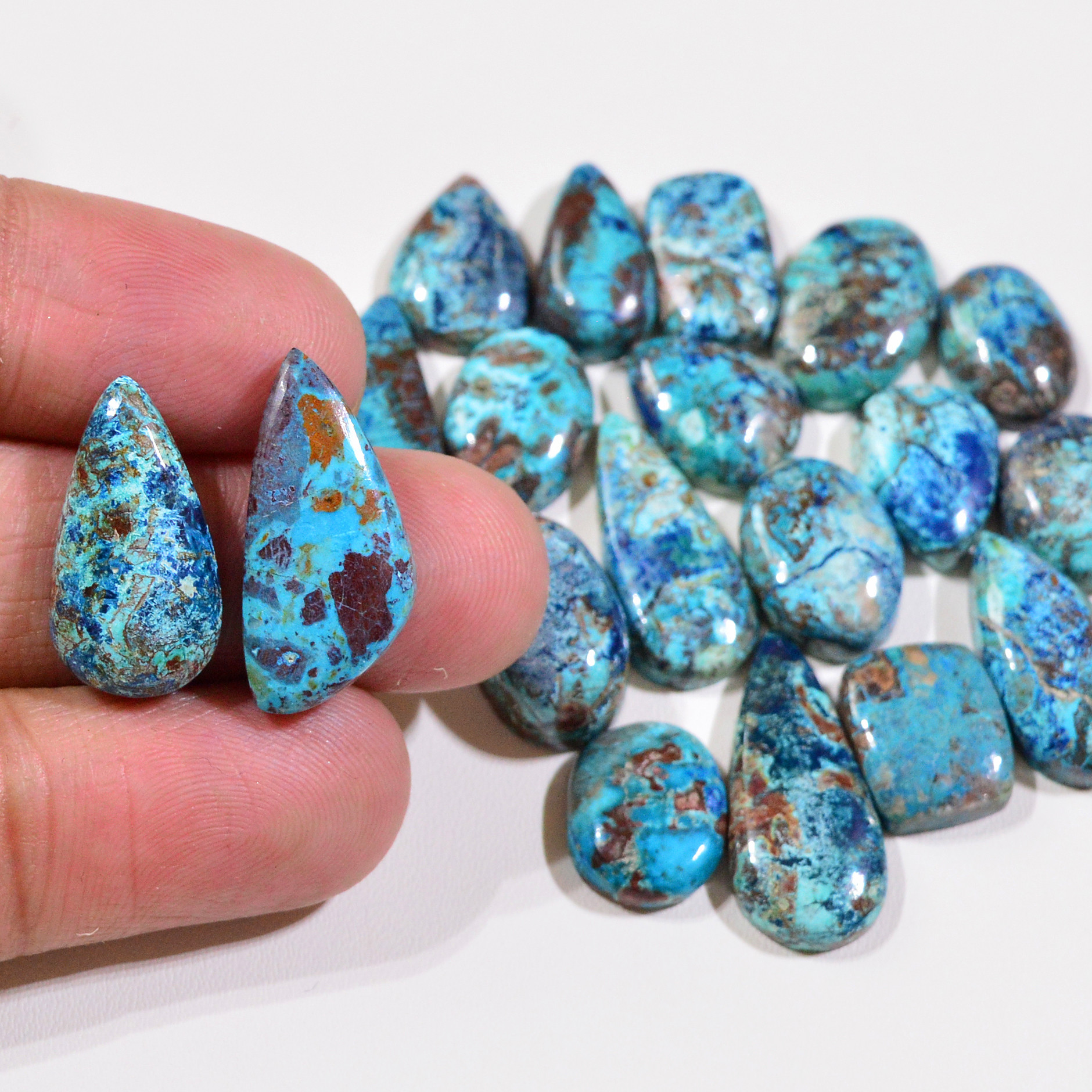 19 Pcs 102Cts Natural Azurite Shattuckite Gemstone Cabochon Lot Mixed Shape Stones Wholesale Jewelry Making Supply 23x10 13x9 mm 19386