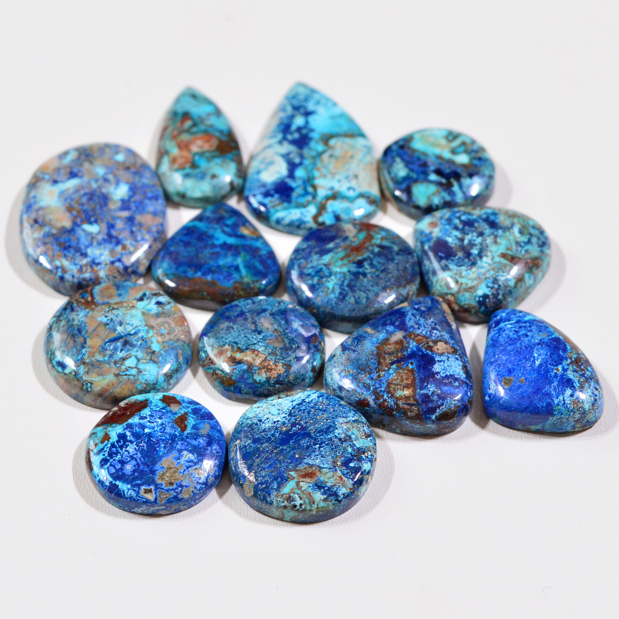 13 Pcs 129Cts Natural Azurite Shattuckite Gemstone Cabochon Lot Mixed Shape Stones Wholesale Jewelry Making Supply 26x17 15x15mm 19387