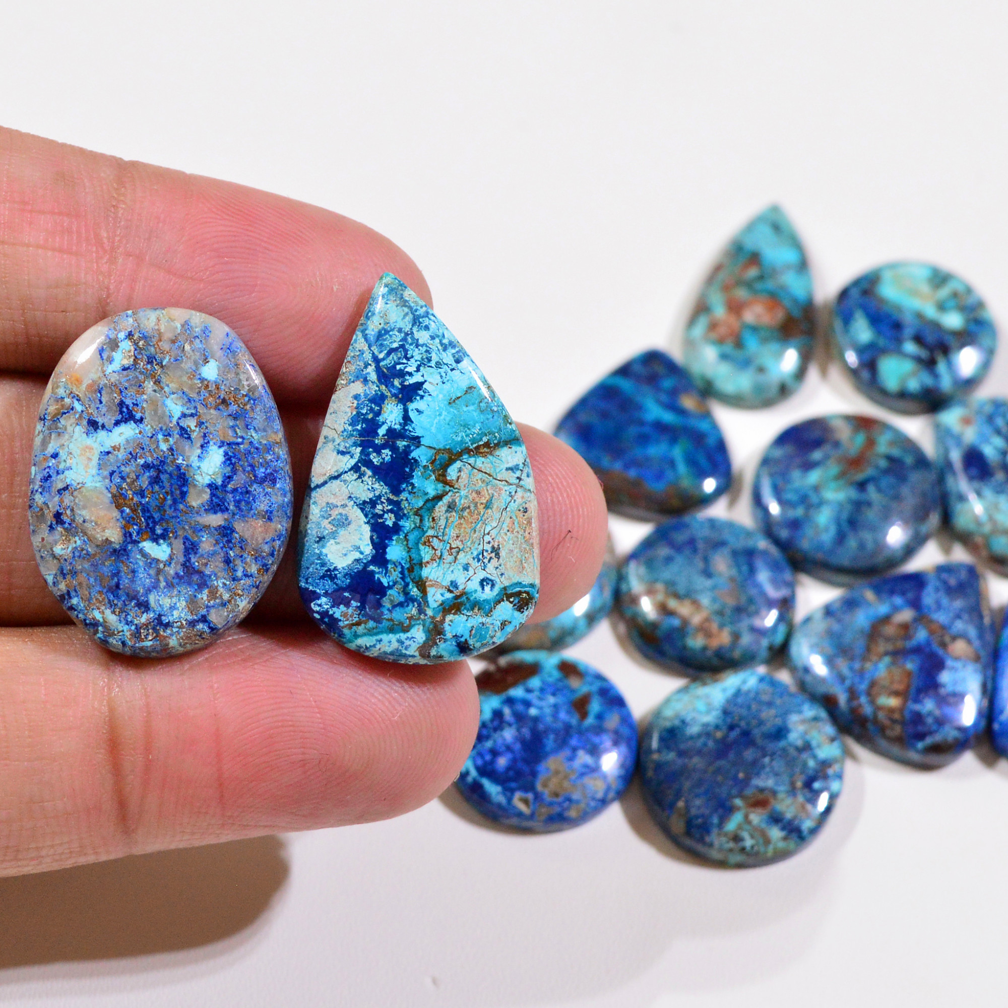 13 Pcs 129Cts Natural Azurite Shattuckite Gemstone Cabochon Lot Mixed Shape Stones Wholesale Jewelry Making Supply 26x17 15x15mm 19387