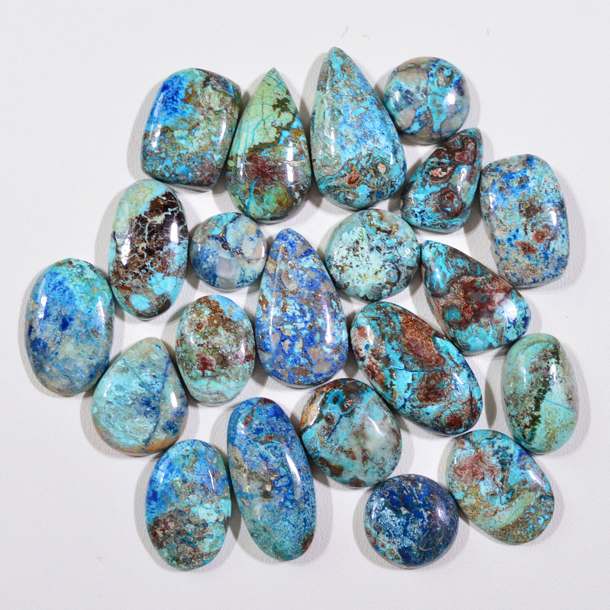 21 Pcs 89Cts Natural Azurite Shattuckite Gemstone Cabochon Lot Mixed Shape Stones Wholesale Jewelry Making Supply 19x11 9x9mm 19388