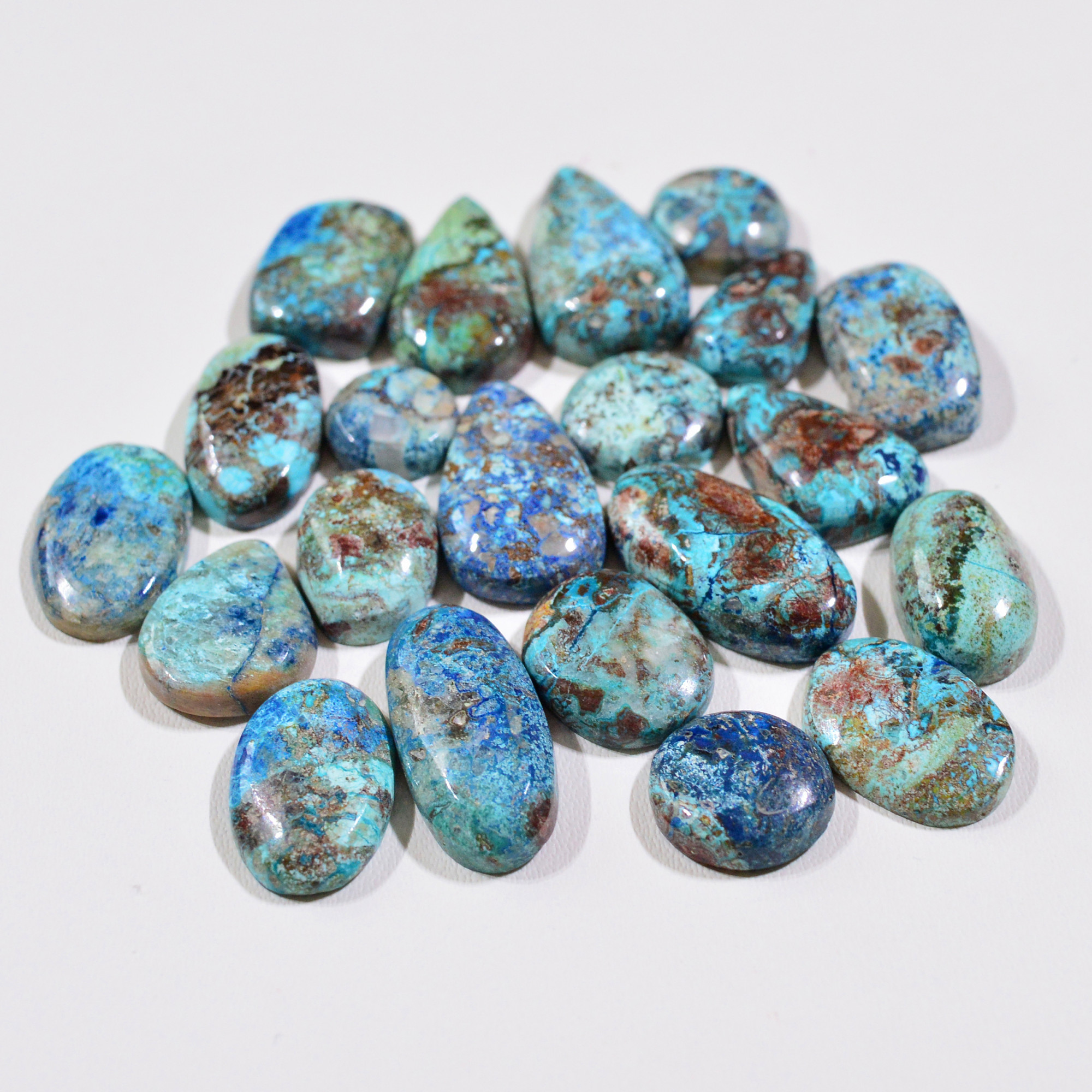21 Pcs 89Cts Natural Azurite Shattuckite Gemstone Cabochon Lot Mixed Shape Stones Wholesale Jewelry Making Supply 19x11 9x9mm 19388