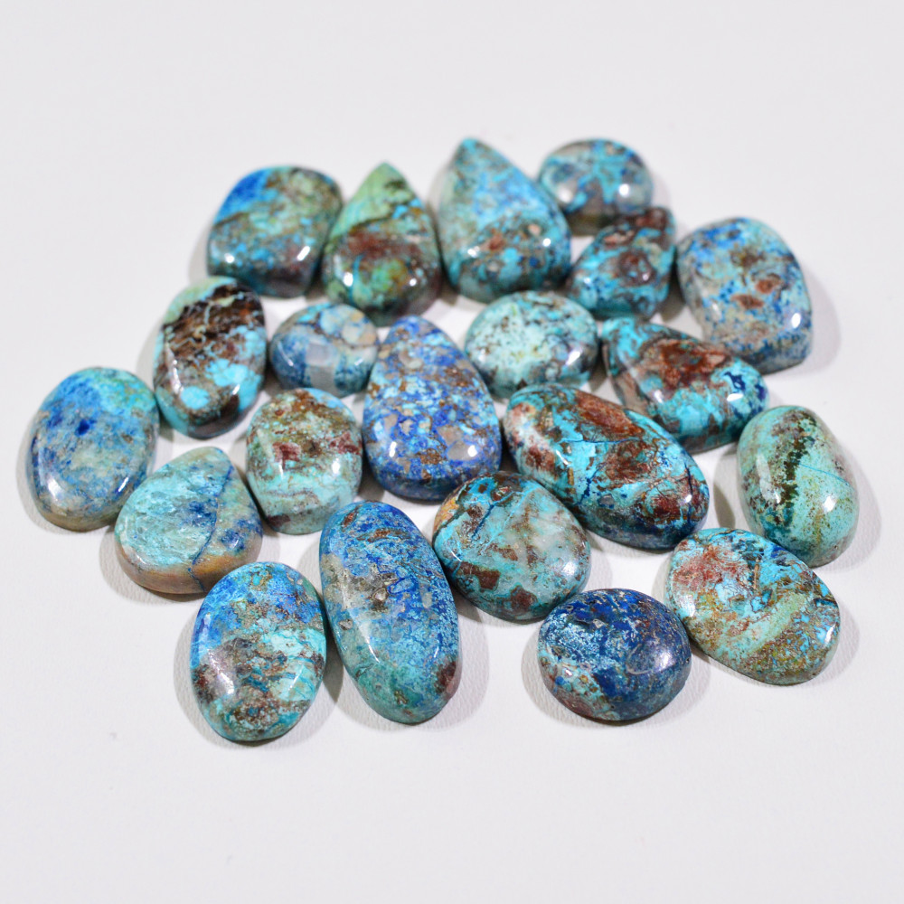 Image of 21 Pcs 89Cts Natural Azurite Shattuckite Gemstone Cabochon Lot Mixed Shape Stones Wholesale Jewelry Making Supply 19x11 9x9mm #19388