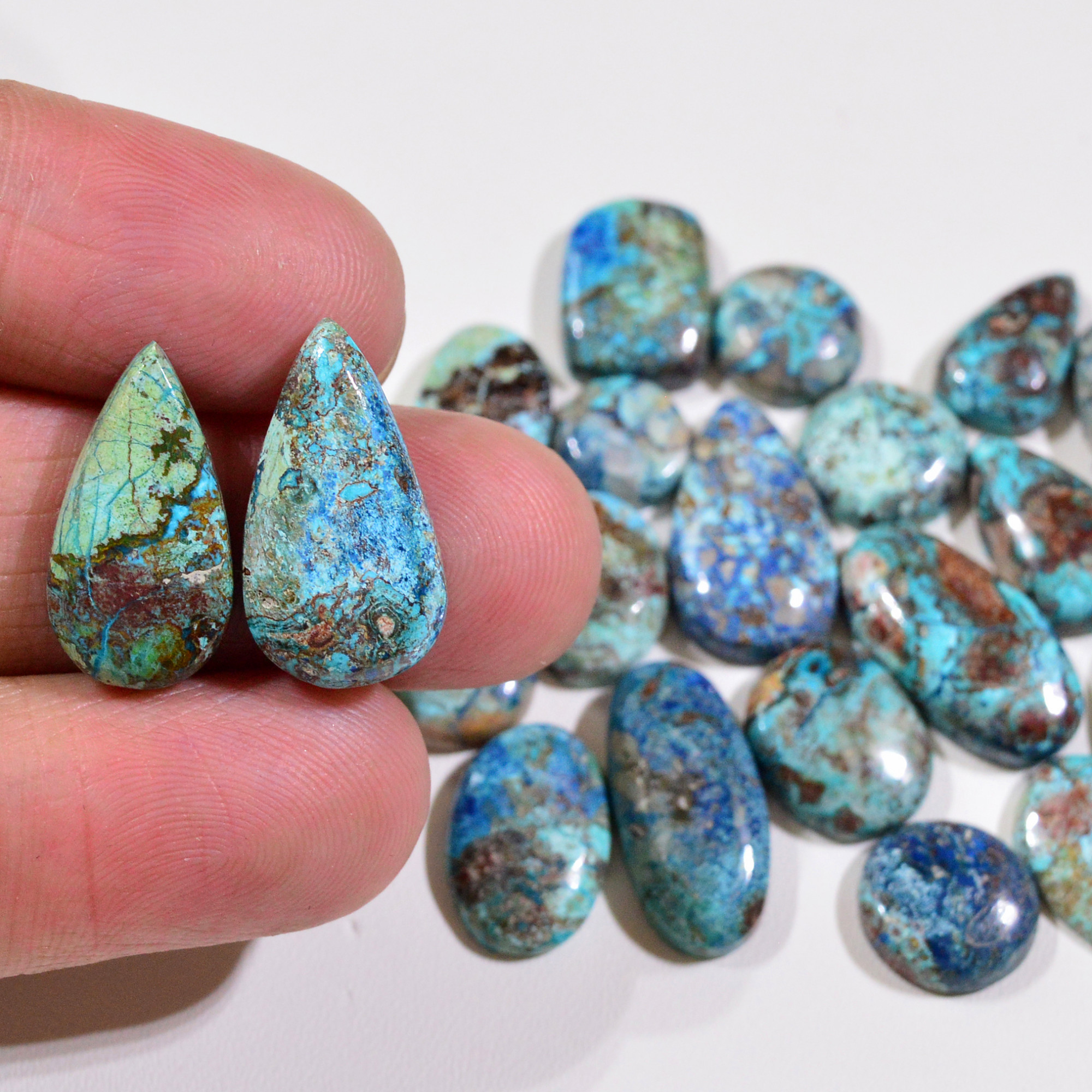 21 Pcs 89Cts Natural Azurite Shattuckite Gemstone Cabochon Lot Mixed Shape Stones Wholesale Jewelry Making Supply 19x11 9x9mm 19388