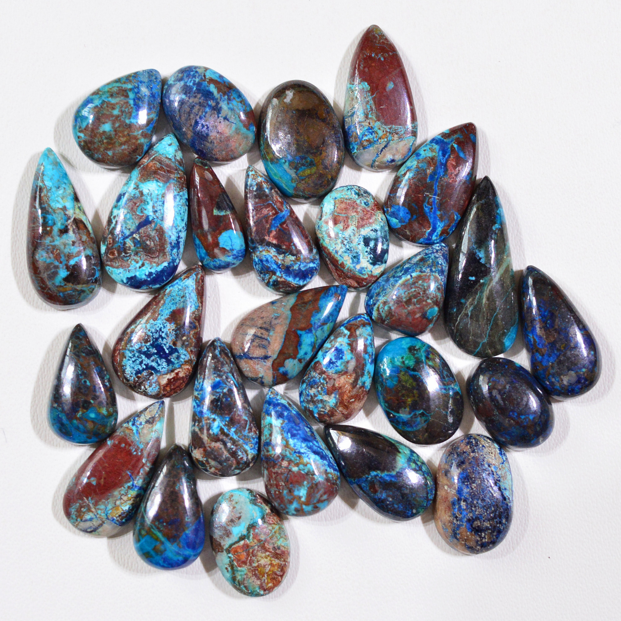 26 Pcs 96Cts Natural Azurite Shattuckite Gemstone Cabochon Lot Mixed Shape Stones Wholesale Jewelry Making Supply 19x8 10x7mm 19390