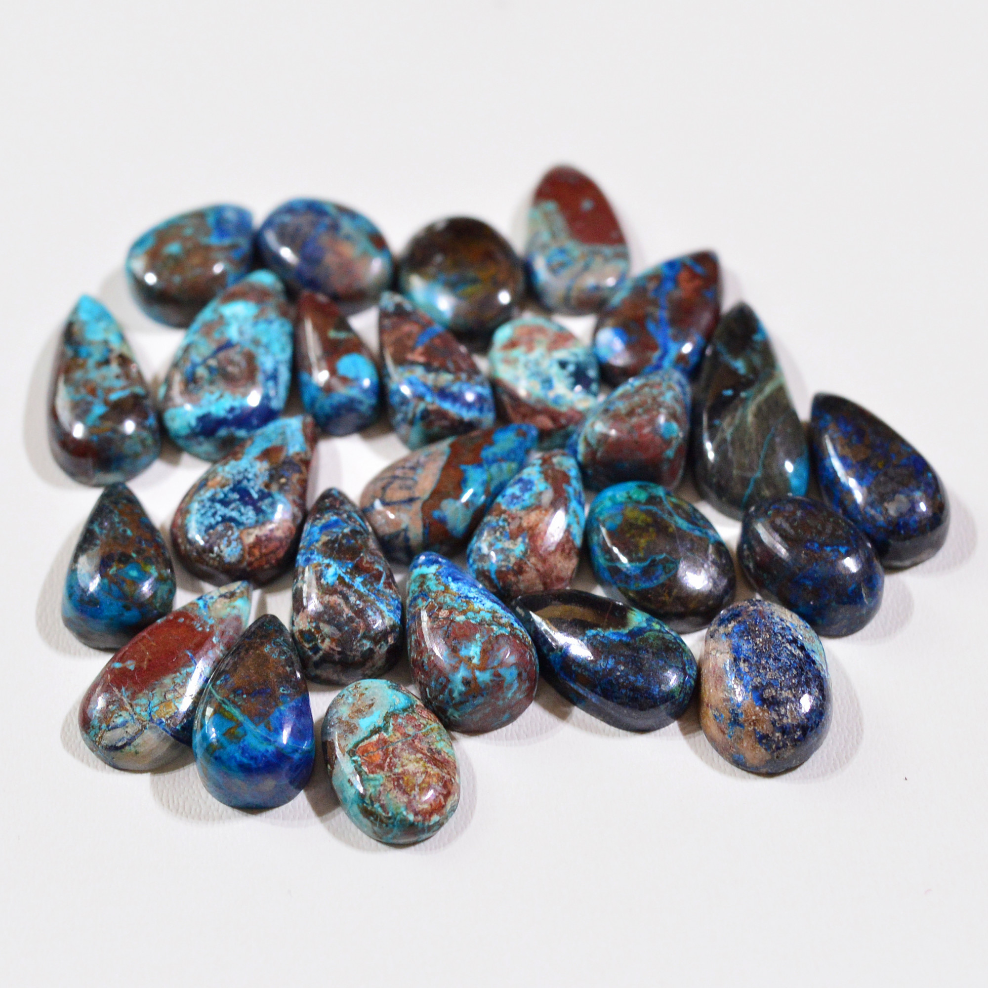 26 Pcs 96Cts Natural Azurite Shattuckite Gemstone Cabochon Lot Mixed Shape Stones Wholesale Jewelry Making Supply 19x8 10x7mm 19390