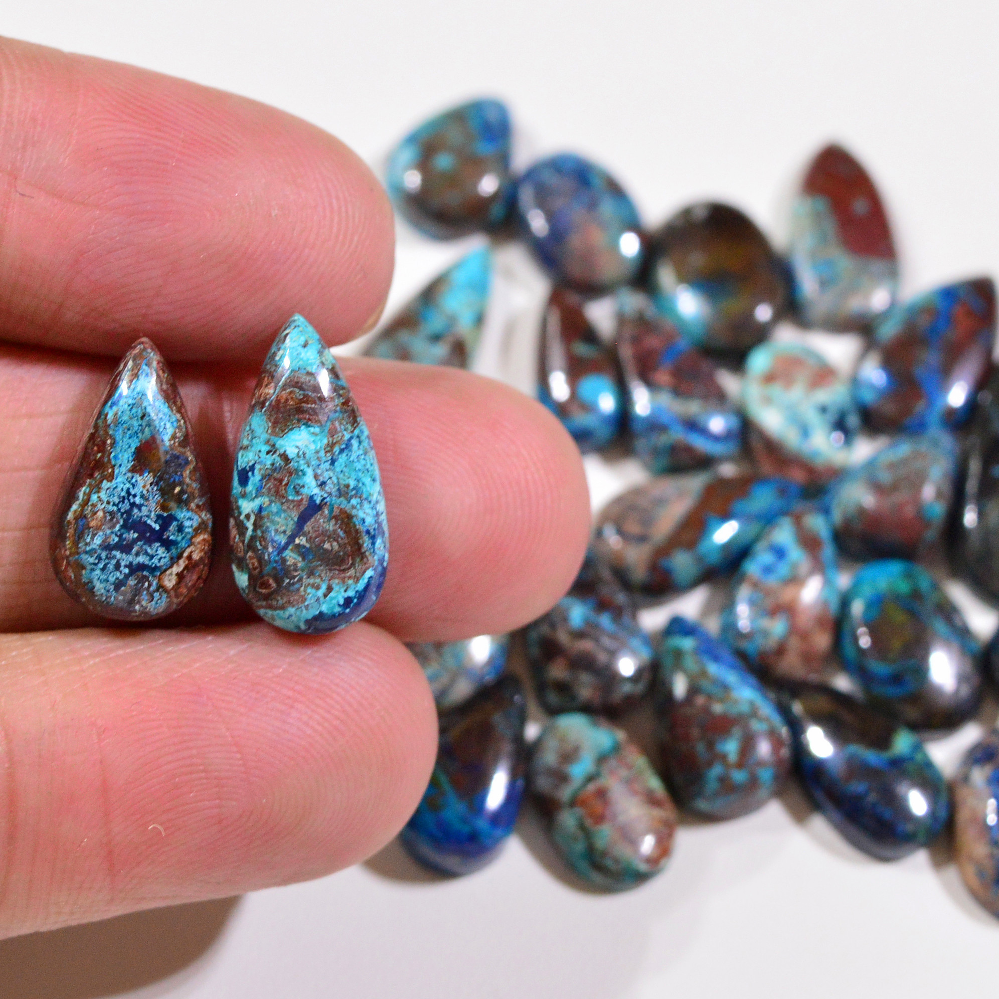 26 Pcs 96Cts Natural Azurite Shattuckite Gemstone Cabochon Lot Mixed Shape Stones Wholesale Jewelry Making Supply 19x8 10x7mm 19390