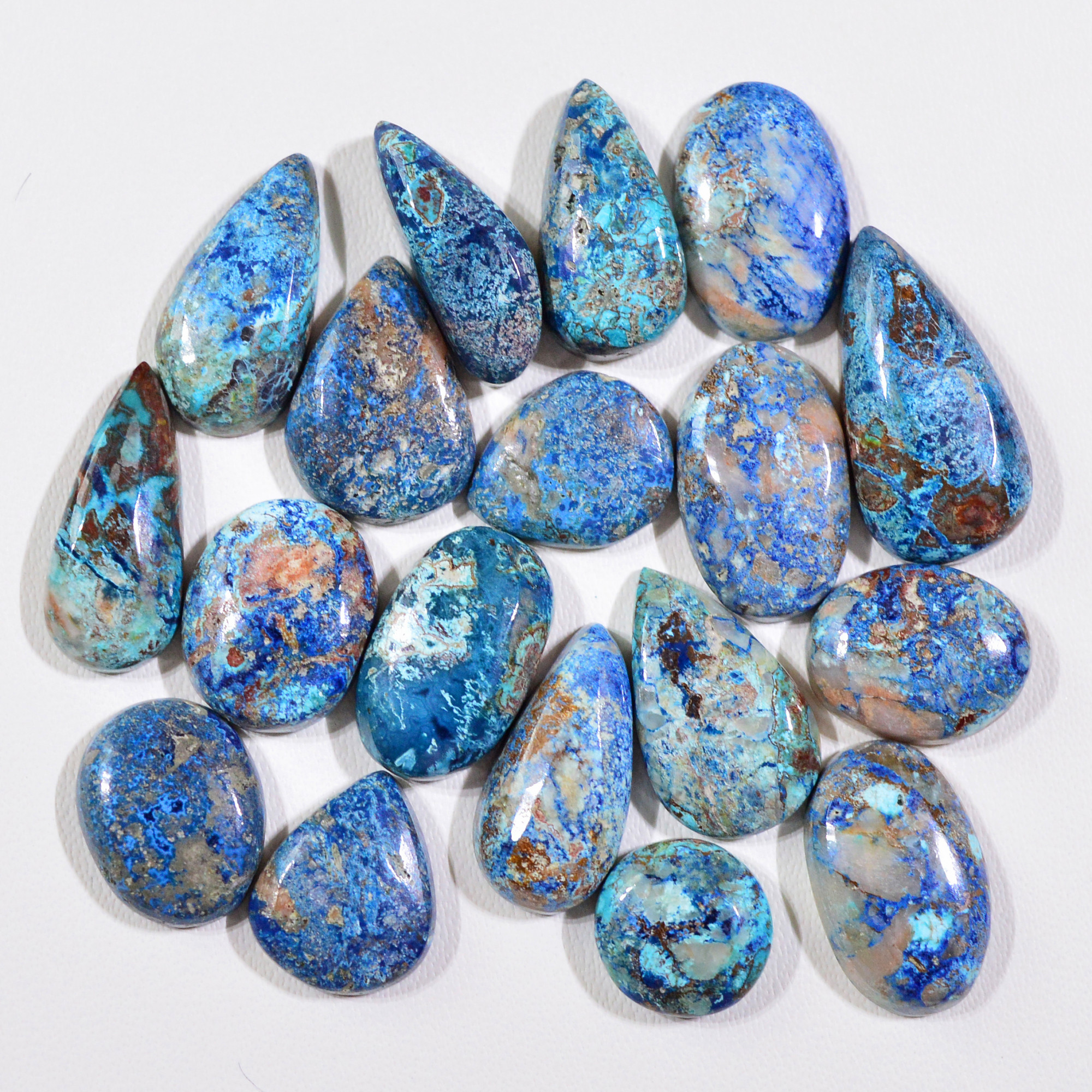 18 Pcs 64Cts Natural Azurite Shattuckite Gemstone Cabochon Lot Mixed Shape Stones Wholesale Jewelry Making Supply 18x9 9x9mm 19391