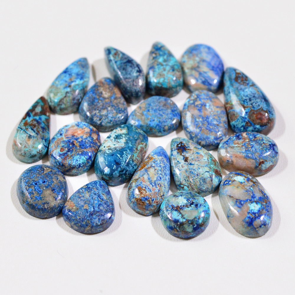 Image of 18 Pcs 64Cts Natural Azurite Shattuckite Gemstone Cabochon Lot Mixed Shape Stones Wholesale Jewelry Making Supply 18x9 9x9mm #19391