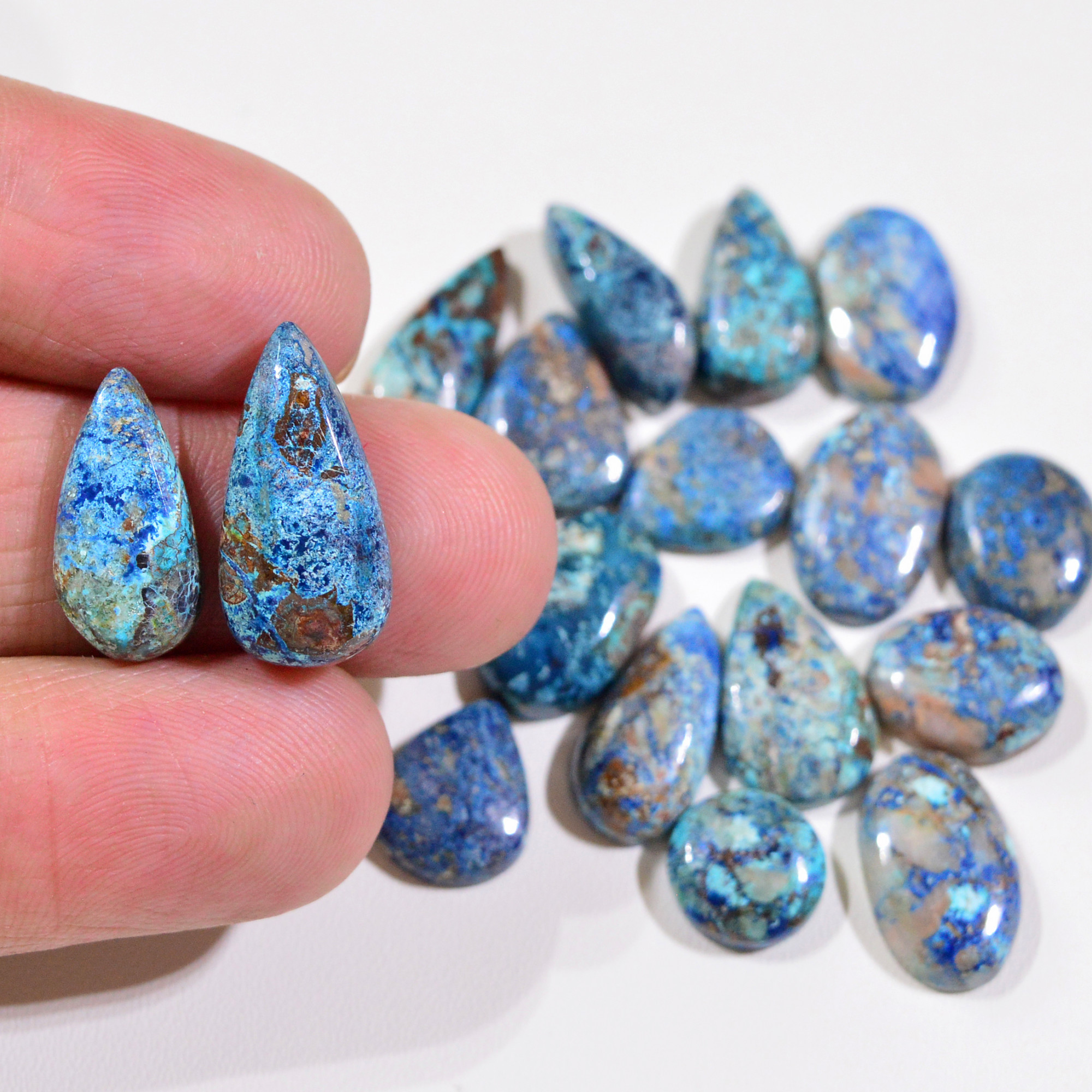 18 Pcs 64Cts Natural Azurite Shattuckite Gemstone Cabochon Lot Mixed Shape Stones Wholesale Jewelry Making Supply 18x9 9x9mm 19391