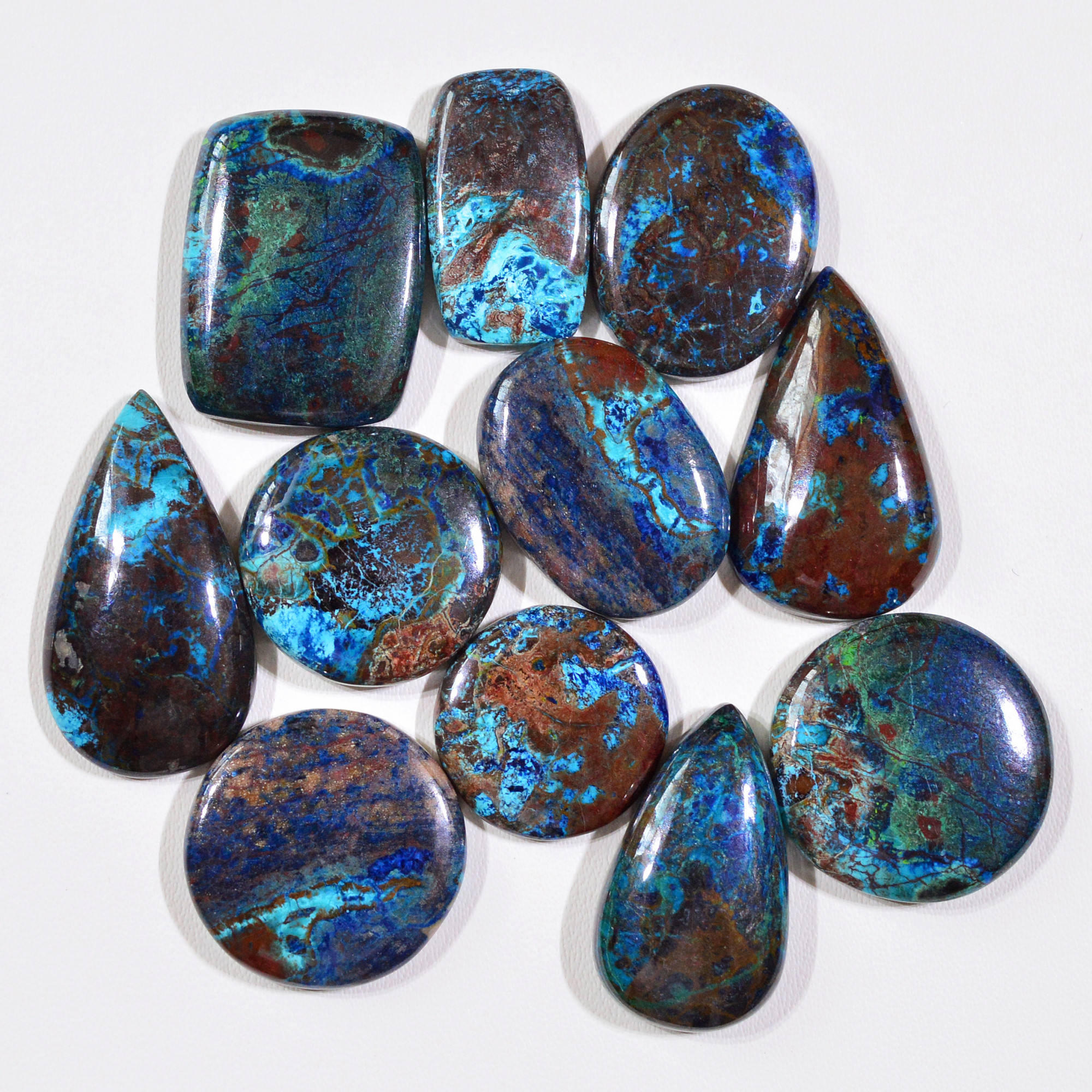 11 Pcs 178Cts Natural Azurite Shattuckite Gemstone Cabochon Lot Mixed Shape Stones Wholesale Jewelry Making Supply 27x15 17x17mm 19392
