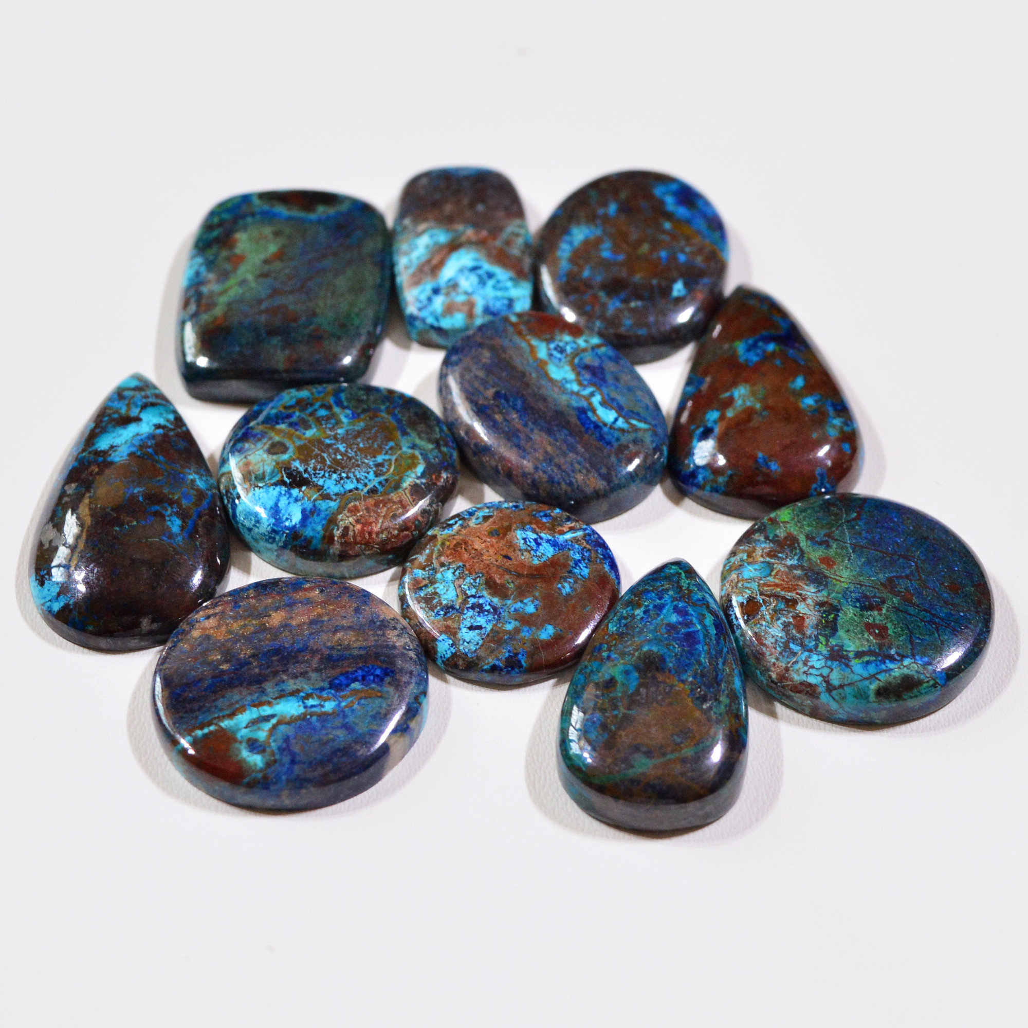 11 Pcs 178Cts Natural Azurite Shattuckite Gemstone Cabochon Lot Mixed Shape Stones Wholesale Jewelry Making Supply 27x15 17x17mm 19392