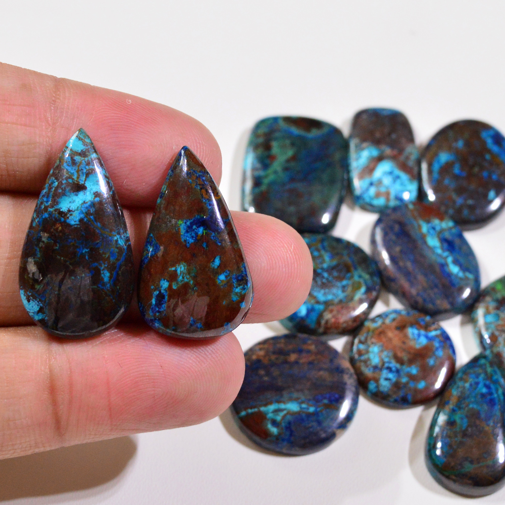 11 Pcs 178Cts Natural Azurite Shattuckite Gemstone Cabochon Lot Mixed Shape Stones Wholesale Jewelry Making Supply 27x15 17x17mm 19392