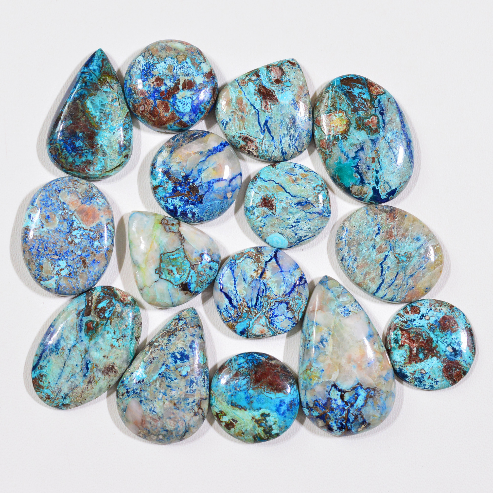 15 Pcs 134Cts Natural Azurite Shattuckite Gemstone Cabochon Lot Mixed Shape Stones Wholesale Jewelry Making Supply 26x16 15x15mm 19394