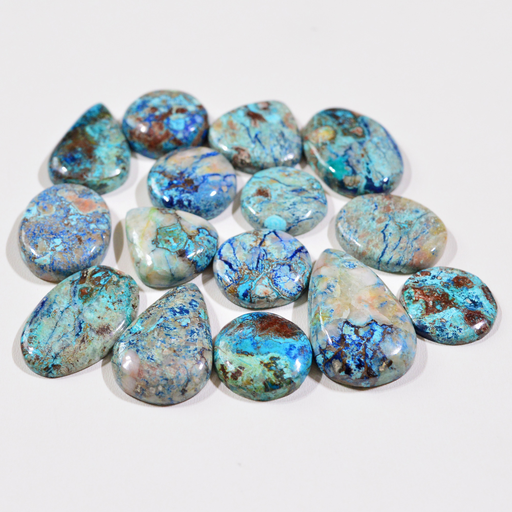 15 Pcs 134Cts Natural Azurite Shattuckite Gemstone Cabochon Lot Mixed Shape Stones Wholesale Jewelry Making Supply 26x16 15x15mm 19394
