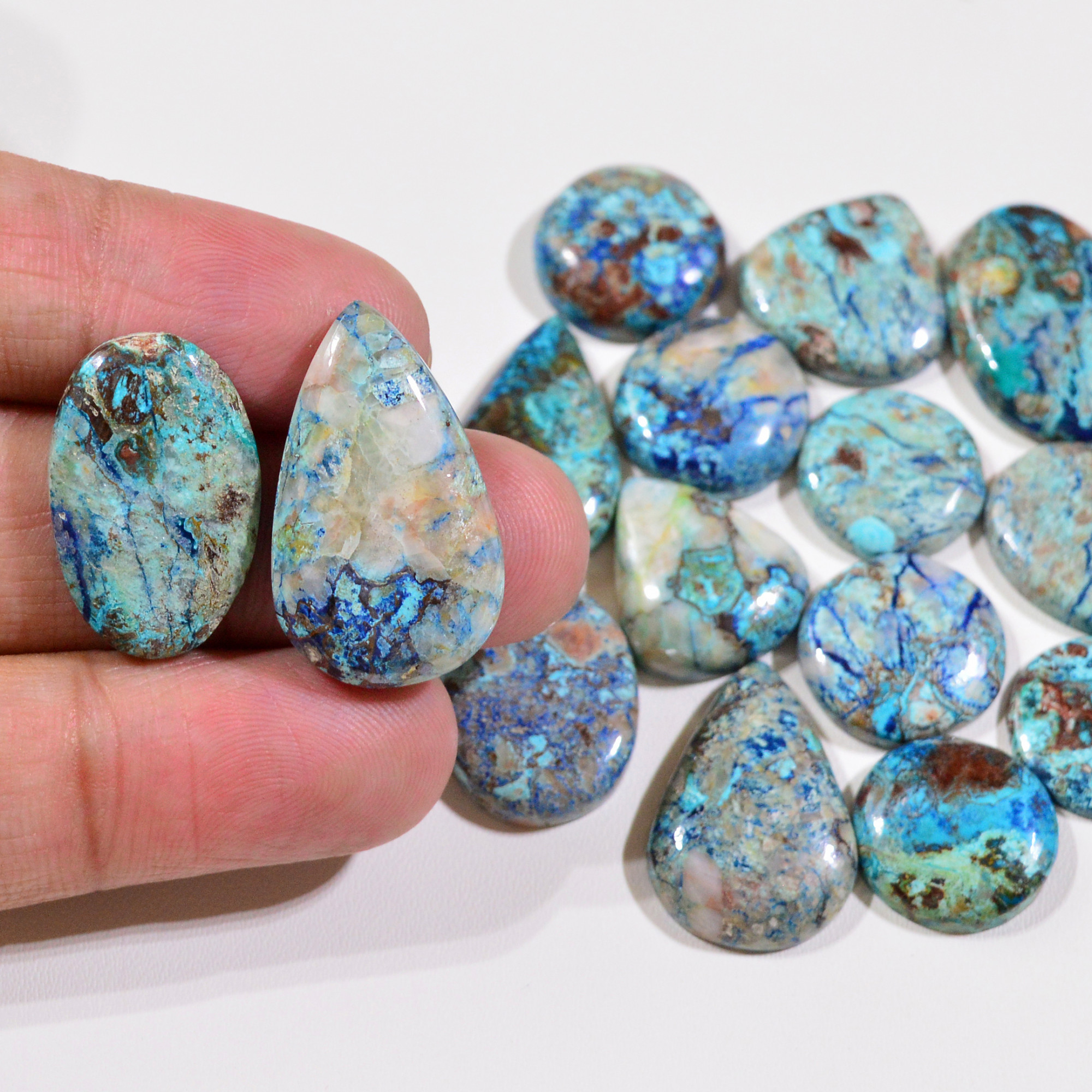 15 Pcs 134Cts Natural Azurite Shattuckite Gemstone Cabochon Lot Mixed Shape Stones Wholesale Jewelry Making Supply 26x16 15x15mm 19394