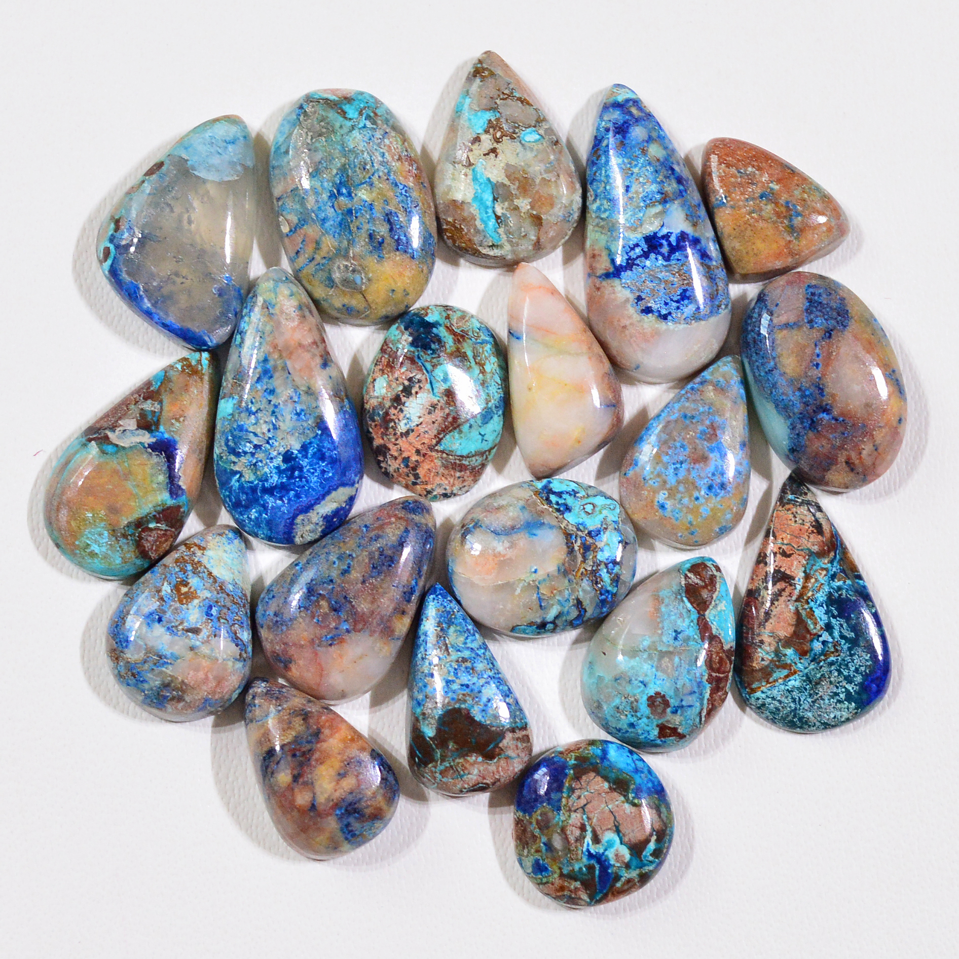 19 Pcs 49Cts Natural Azurite Shattuckite Gemstone Cabochon Lot Mixed Shape Stones Wholesale Jewelry Making Supply 16x8 9x7mm 19395