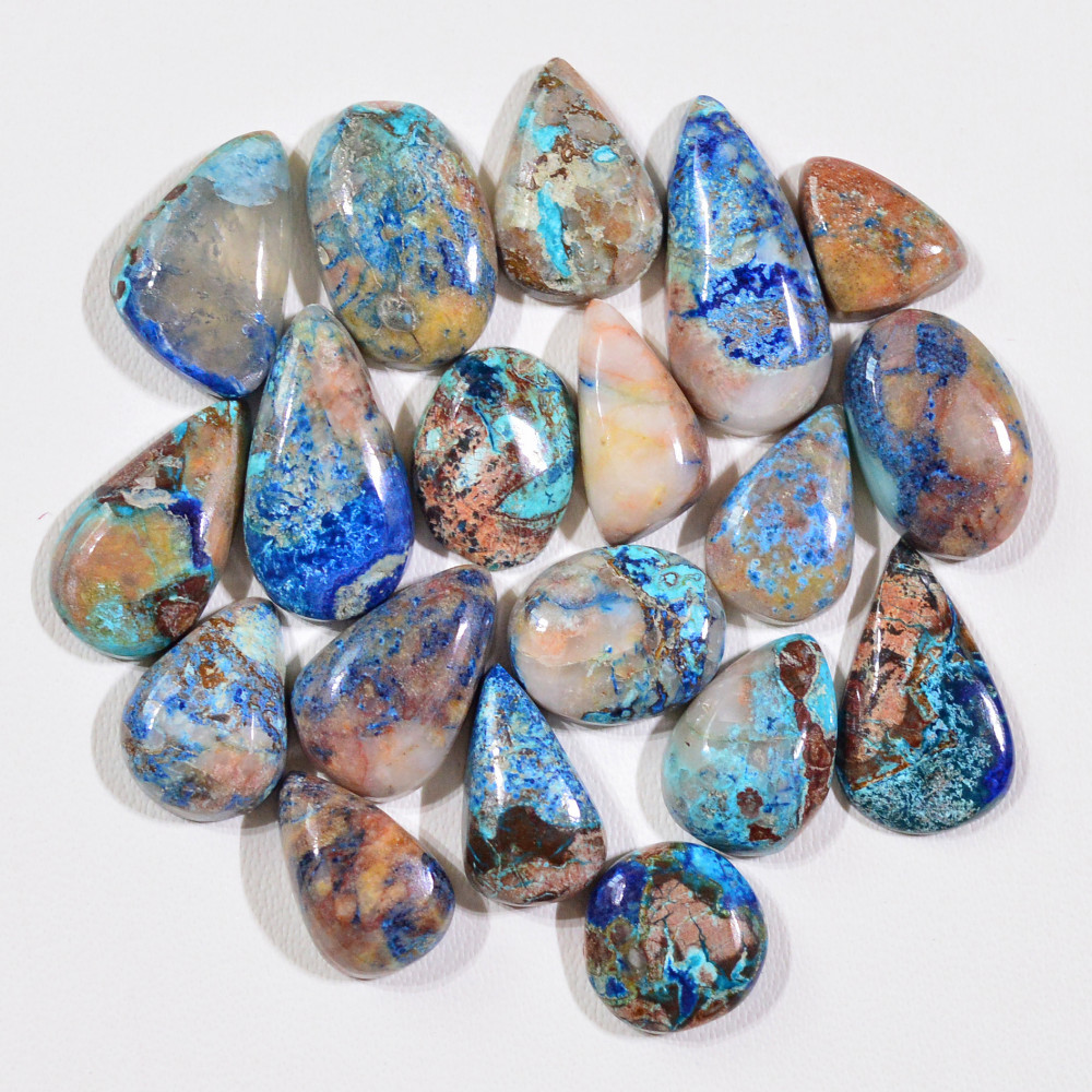 Image of 19 Pcs 49Cts Natural Azurite Shattuckite Gemstone Cabochon Lot Mixed Shape Stones Wholesale Jewelry Making Supply 16x8 9x7mm #19395