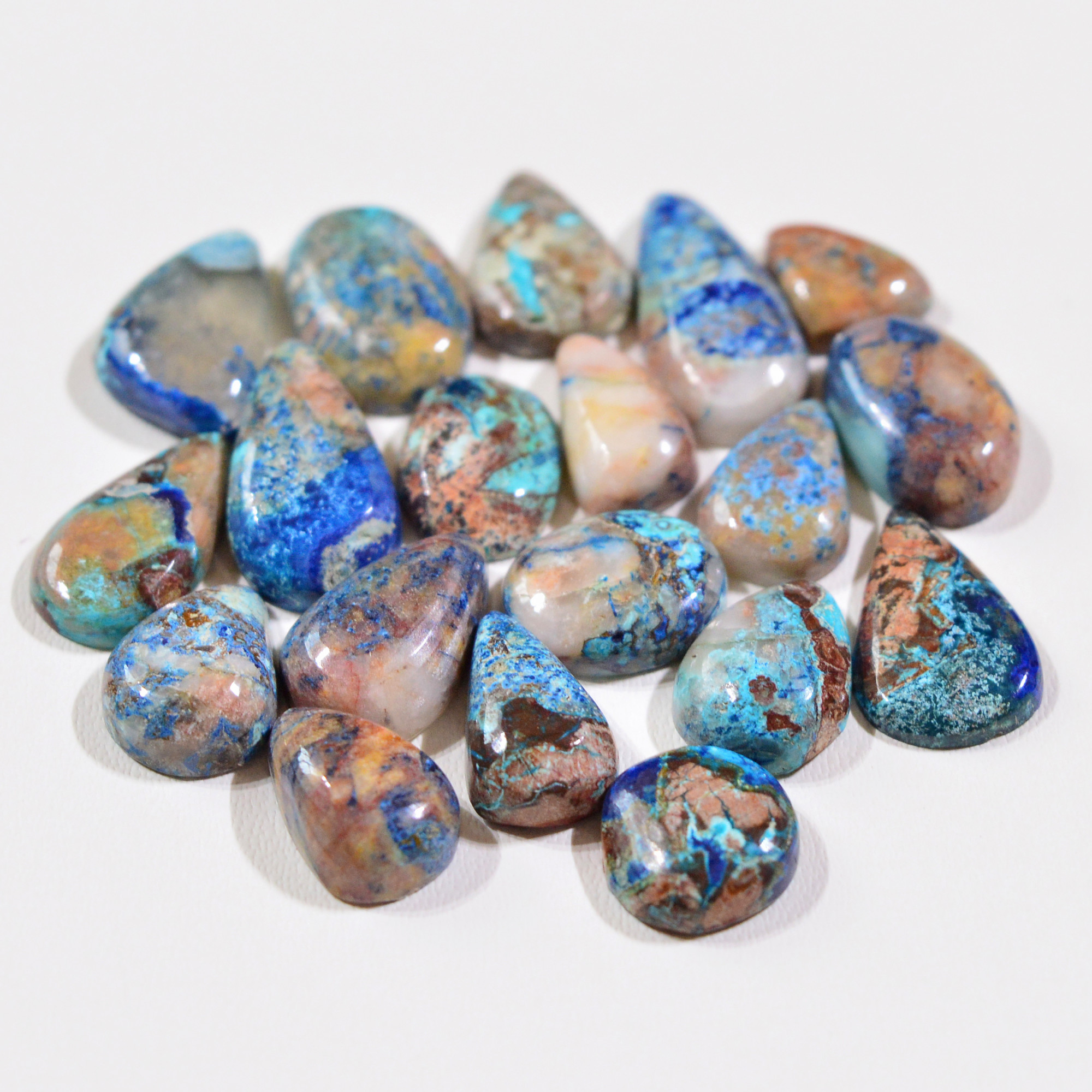 19 Pcs 49Cts Natural Azurite Shattuckite Gemstone Cabochon Lot Mixed Shape Stones Wholesale Jewelry Making Supply 16x8 9x7mm 19395