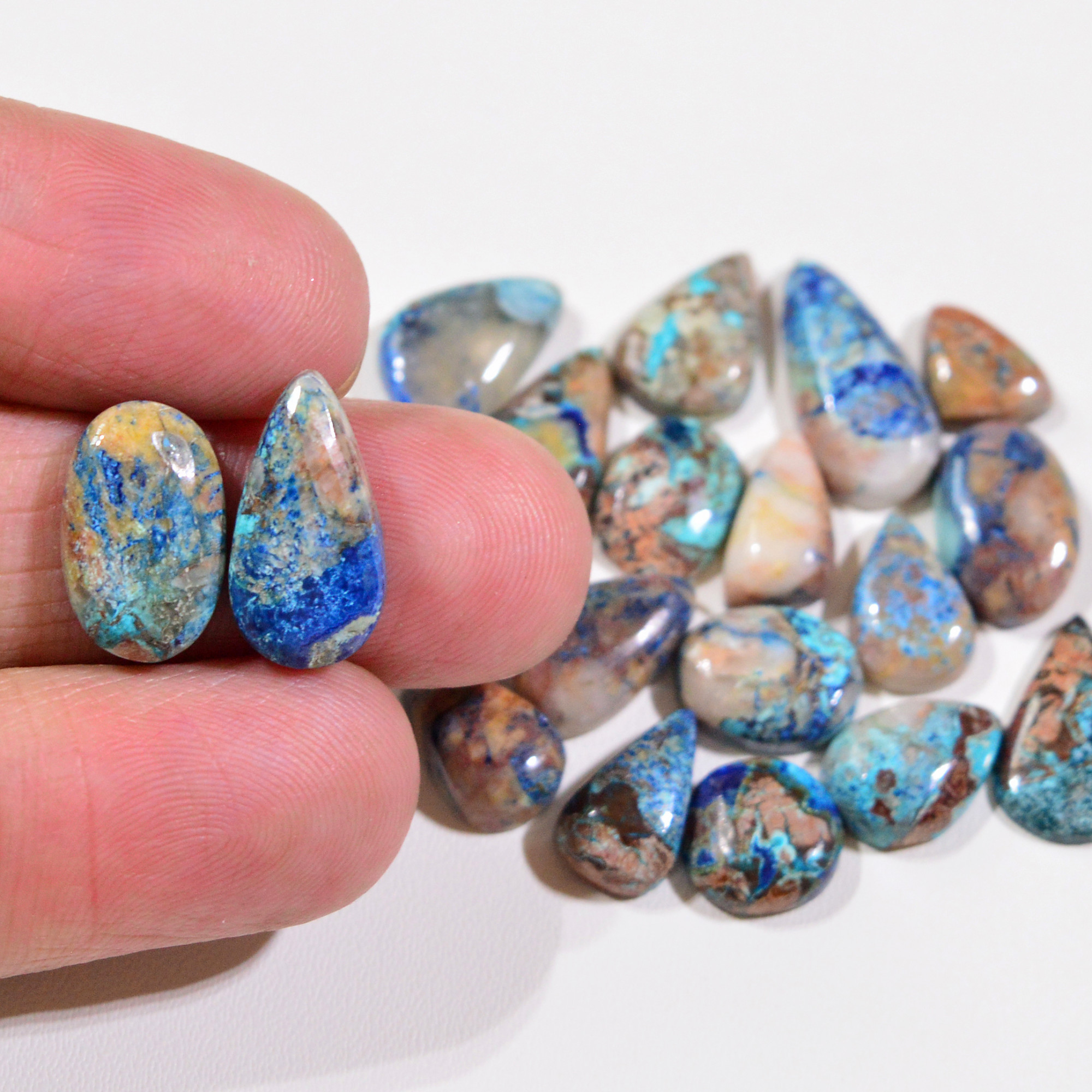 19 Pcs 49Cts Natural Azurite Shattuckite Gemstone Cabochon Lot Mixed Shape Stones Wholesale Jewelry Making Supply 16x8 9x7mm 19395