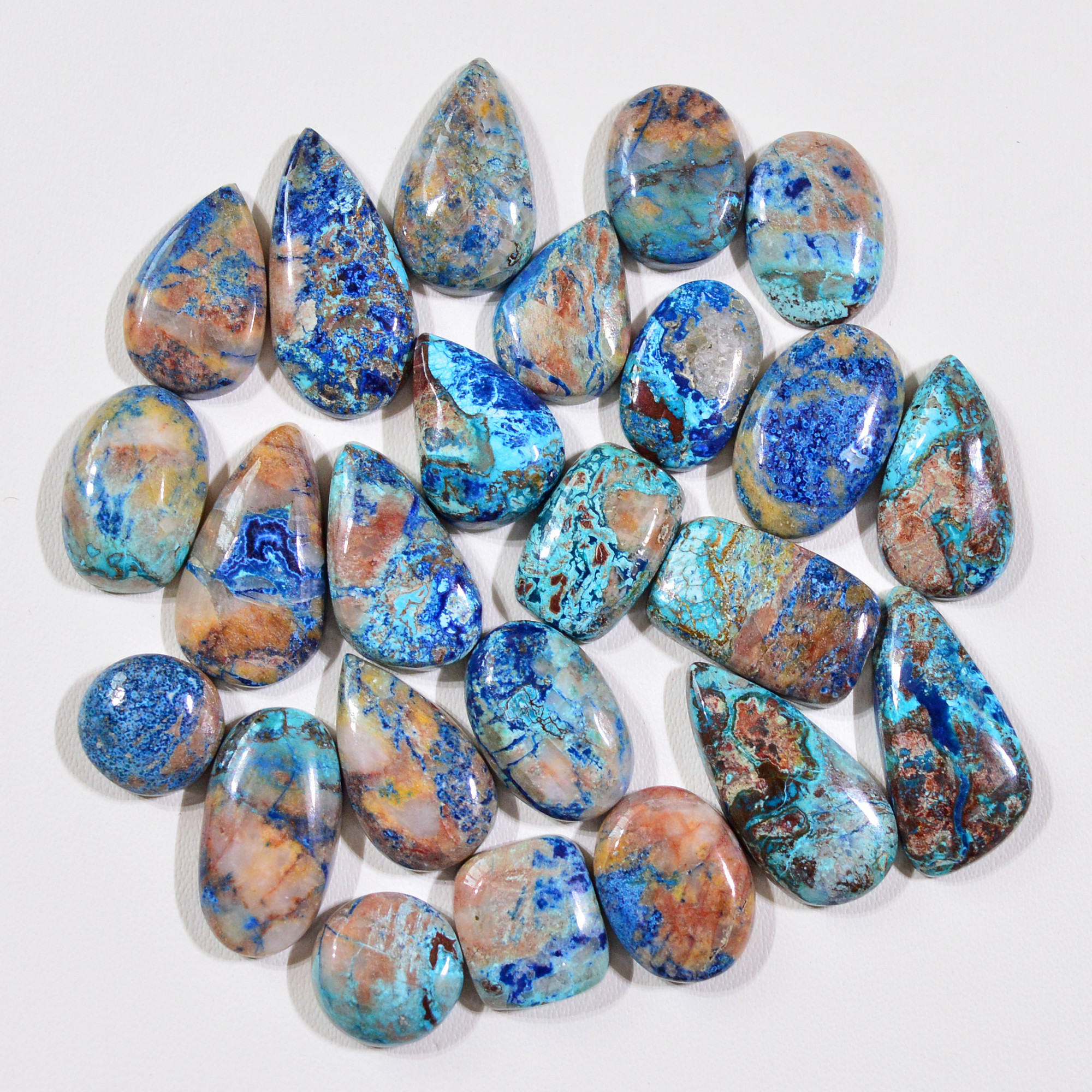 24 Pcs 129Cts Natural Azurite Shattuckite Gemstone Cabochon Lot Mixed Shape Stones Wholesale Jewelry Making Supply 22x11 10x10mm 19396