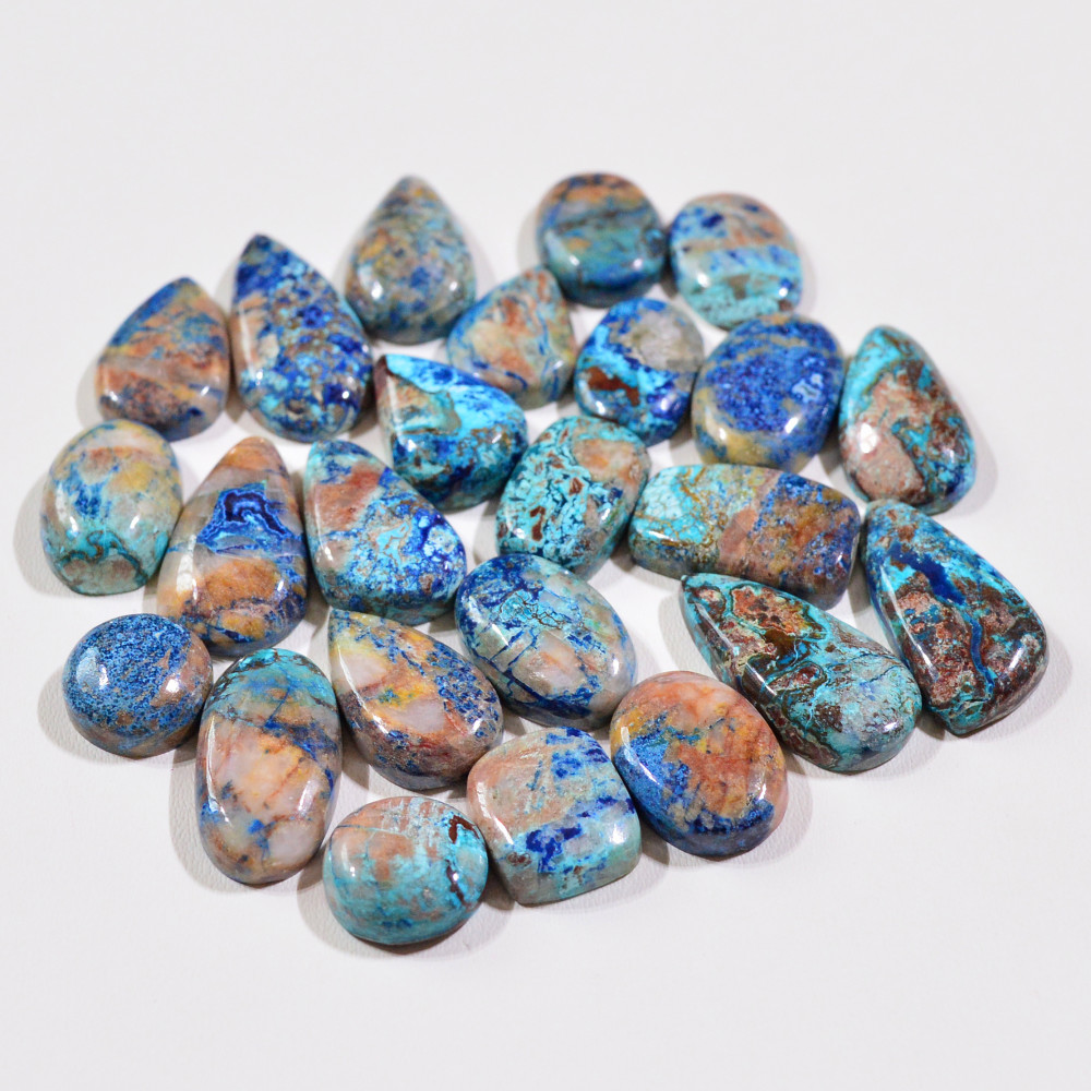 Image of 24 Pcs 129Cts Natural Azurite Shattuckite Gemstone Cabochon Lot Mixed Shape Stones Wholesale Jewelry Making Supply 22x11 10x10mm #19396