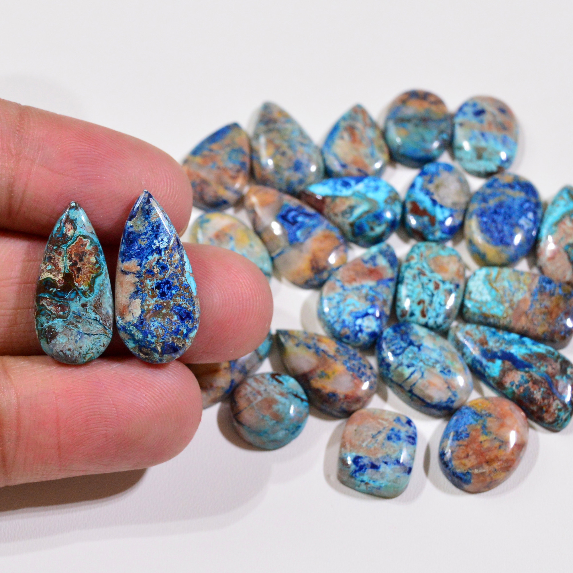 24 Pcs 129Cts Natural Azurite Shattuckite Gemstone Cabochon Lot Mixed Shape Stones Wholesale Jewelry Making Supply 22x11 10x10mm 19396