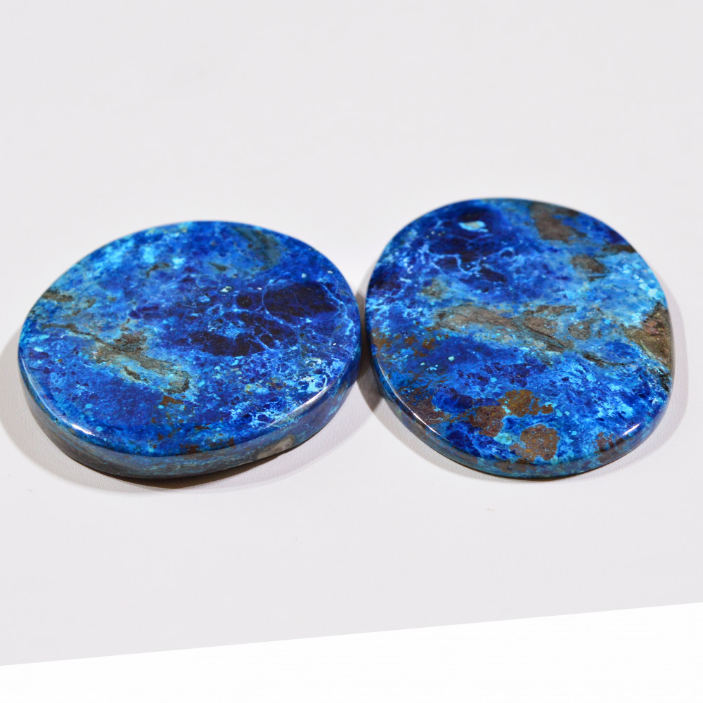 Image of 2 Pcs 302Cts Natural Azurite Shattuckite Gemstone Cabochon Lot Mixed Shape Stones Wholesale Jewelry Making Supply 55x43 48x48mm #19397