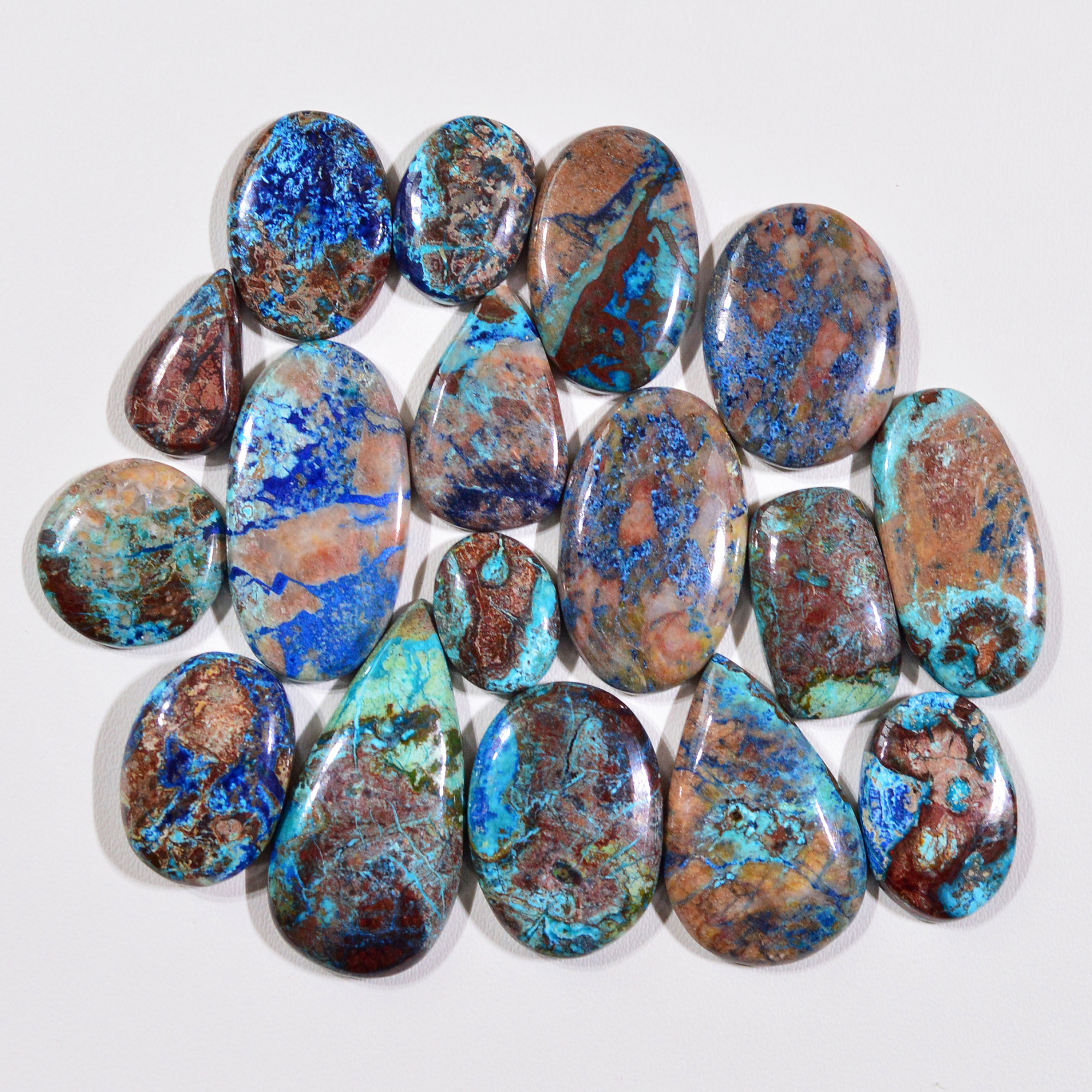 17 Pcs 164Cts Natural Azurite Shattuckite Gemstone Cabochon Lot Mixed Shape Stones Wholesale Jewelry Making Supply 30x15 13x10mm 19398