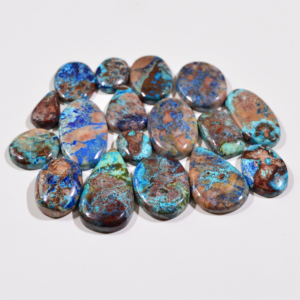 Image of 17 Pcs 164Cts Natural Azurite Shattuckite Gemstone Cabochon Lot Mixed Shape Stones Wholesale Jewelry Making Supply 30x15 13x10mm #19398