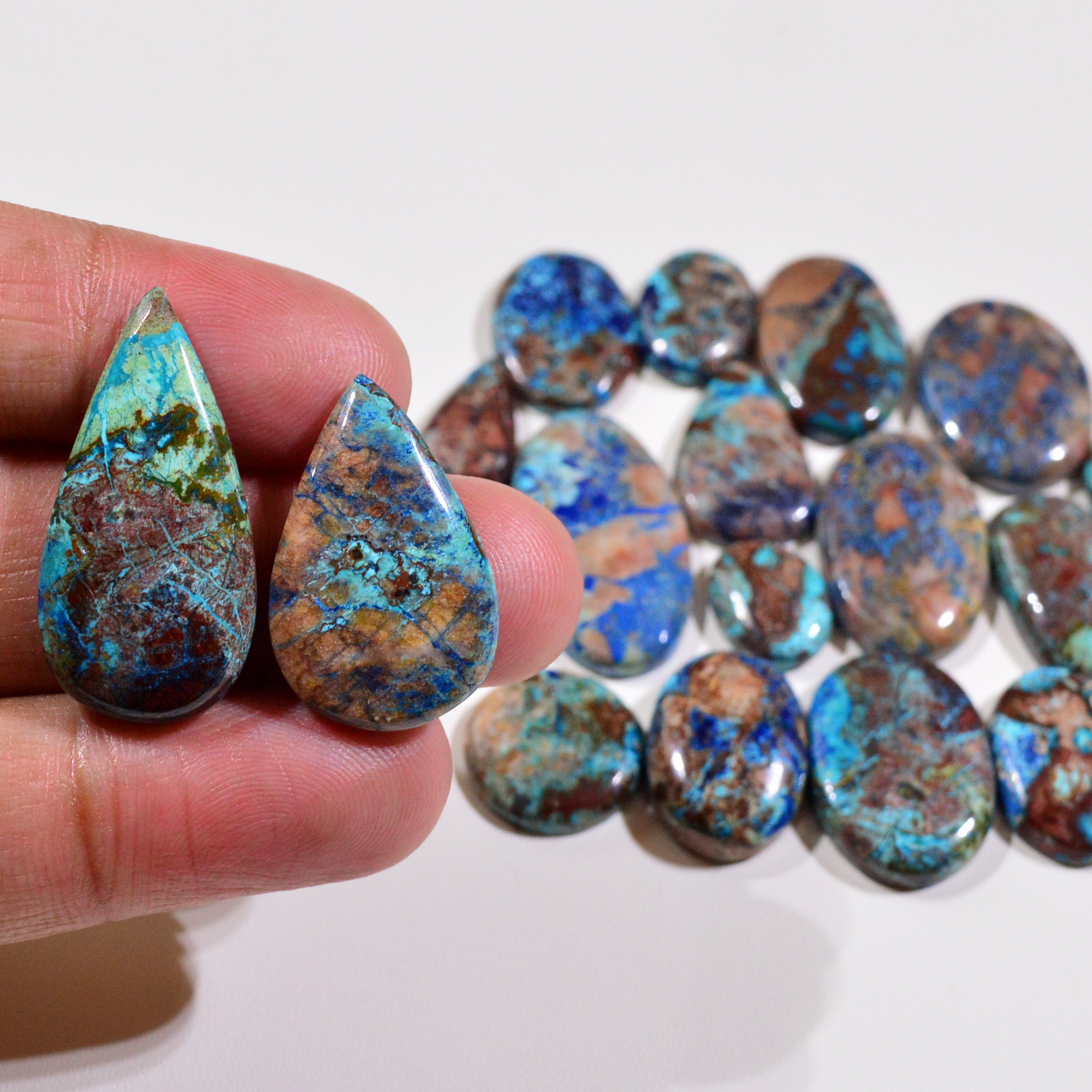 17 Pcs 164Cts Natural Azurite Shattuckite Gemstone Cabochon Lot Mixed Shape Stones Wholesale Jewelry Making Supply 30x15 13x10mm 19398