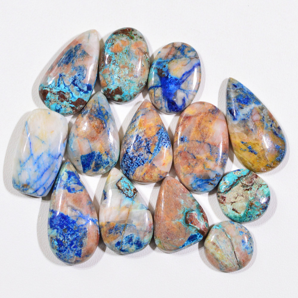 Image of 13 Pcs 84Cts Natural Azurite Shattuckite Gemstone Cabochon Lot Mixed Shape Stones Wholesale Jewelry Making Supply 22x12 11x11mm #19399