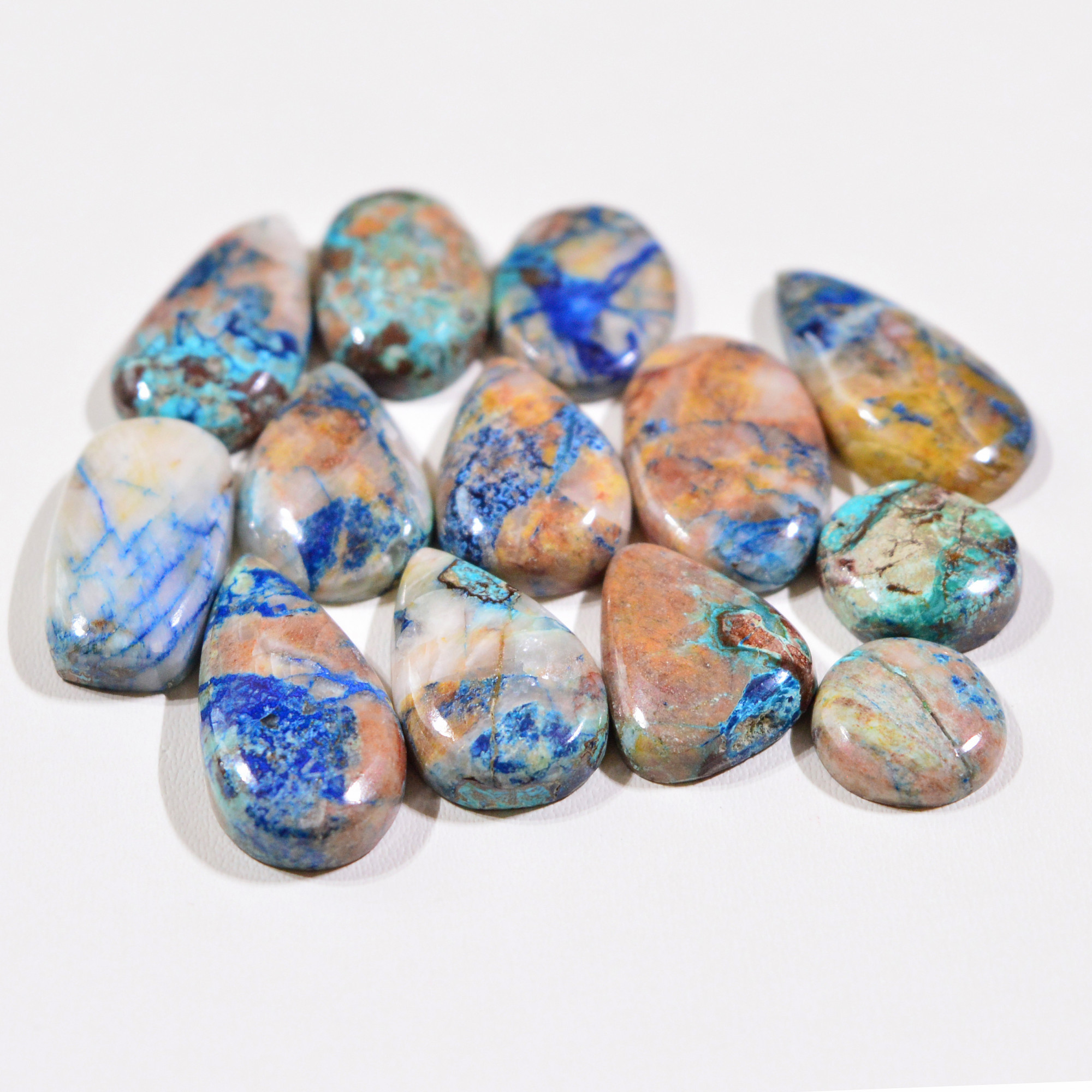 13 Pcs 84Cts Natural Azurite Shattuckite Gemstone Cabochon Lot Mixed Shape Stones Wholesale Jewelry Making Supply 22x12 11x11mm 19399