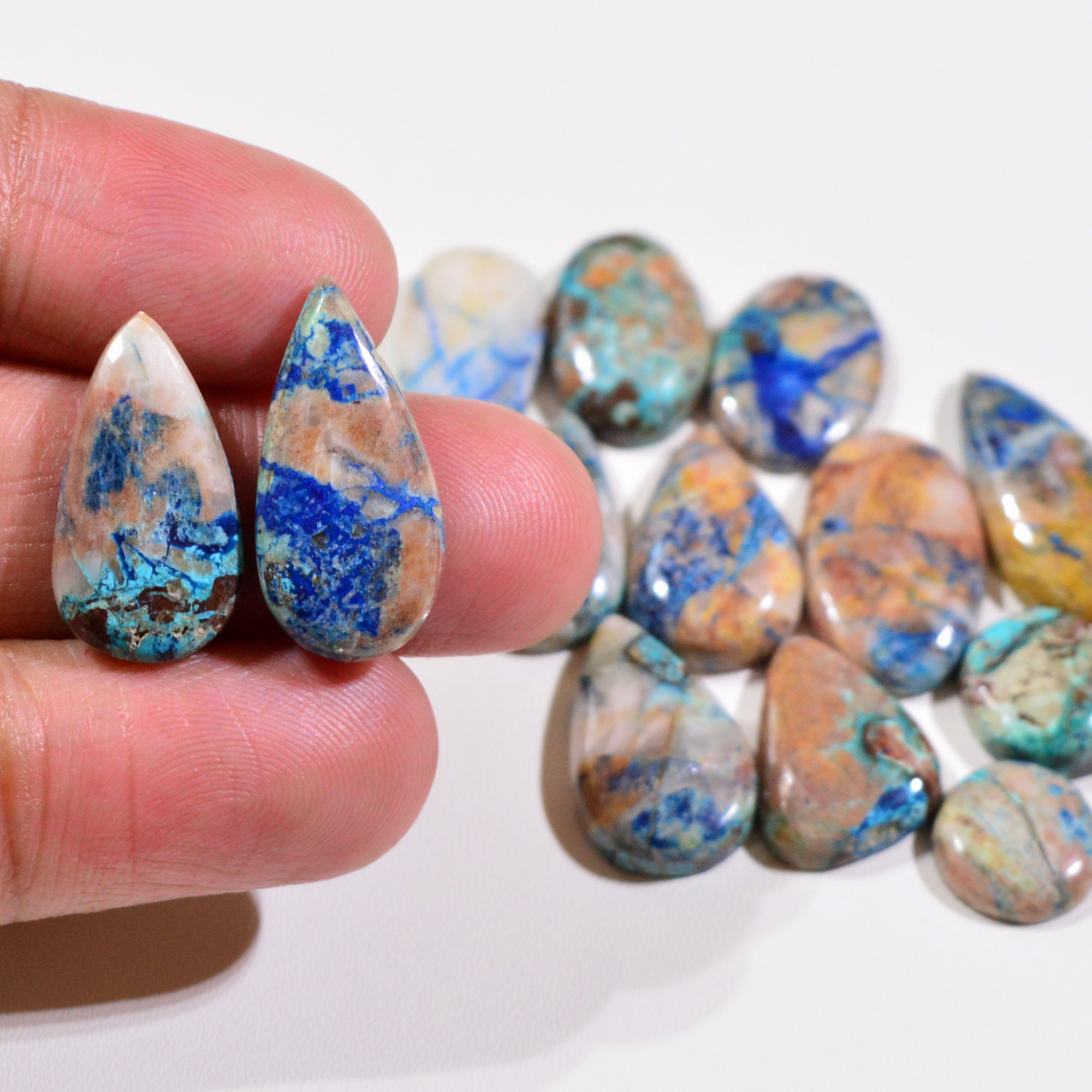 13 Pcs 84Cts Natural Azurite Shattuckite Gemstone Cabochon Lot Mixed Shape Stones Wholesale Jewelry Making Supply 22x12 11x11mm 19399