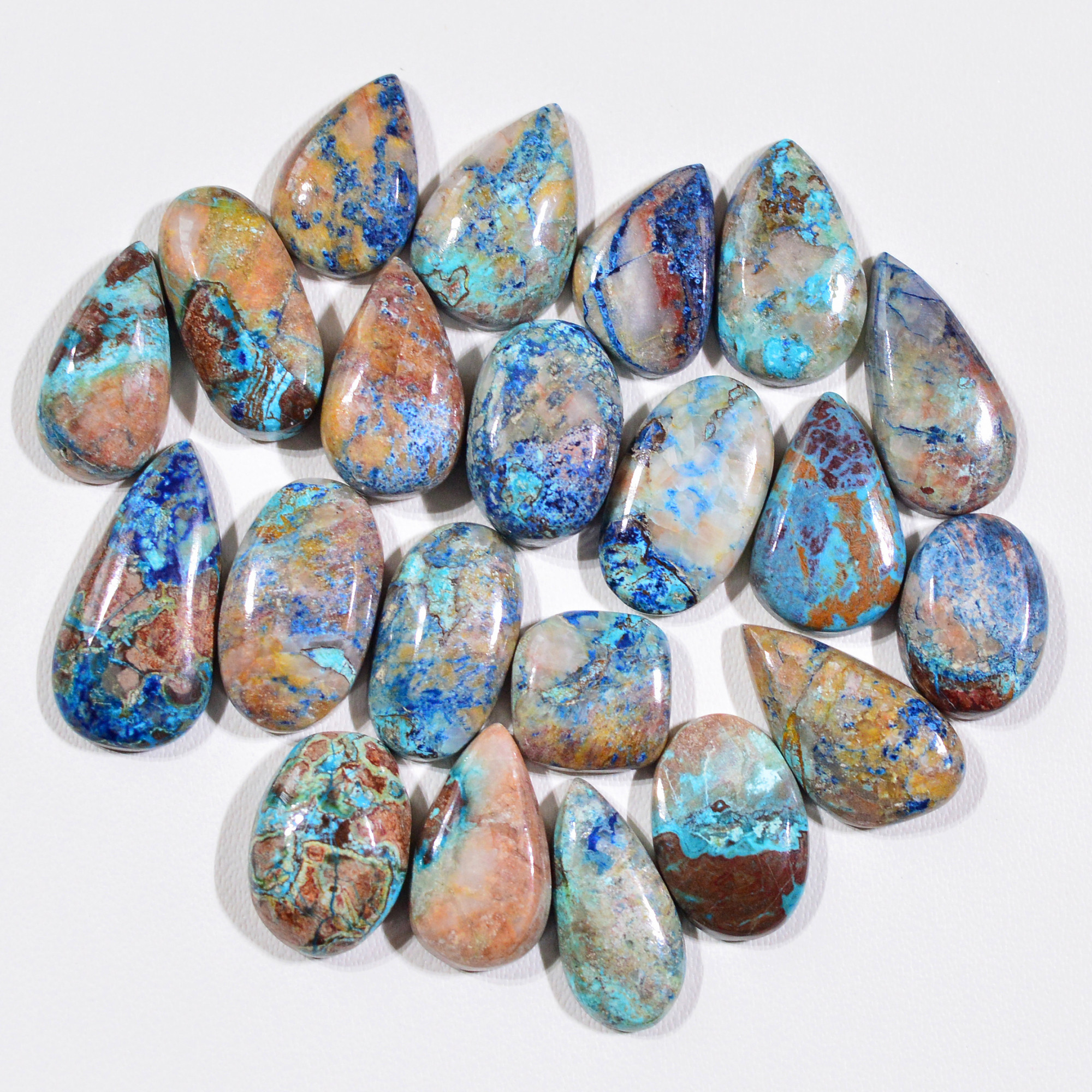 21 Pcs 80Cts Natural Azurite Shattuckite Gemstone Cabochon Lot Mixed Shape Stones Wholesale Jewelry Making Supply 20x10 10x10mm 19401