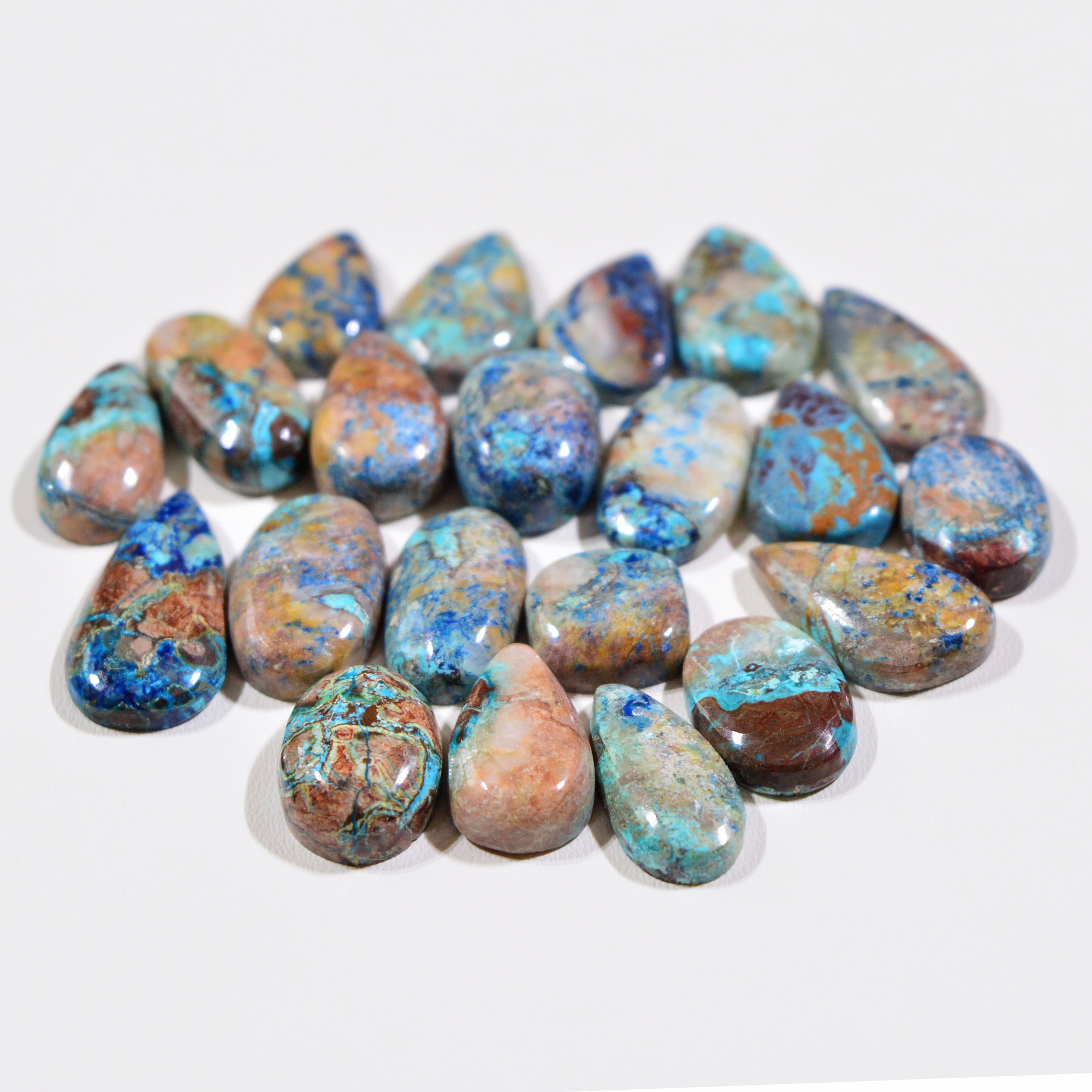 21 Pcs 80Cts Natural Azurite Shattuckite Gemstone Cabochon Lot Mixed Shape Stones Wholesale Jewelry Making Supply 20x10 10x10mm 19401
