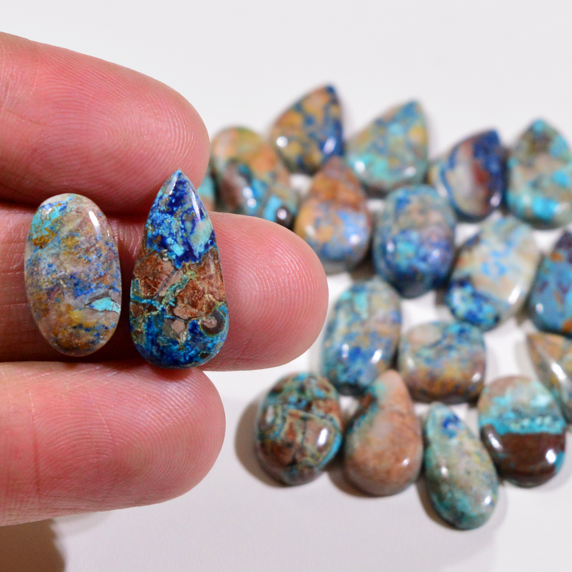 21 Pcs 80Cts Natural Azurite Shattuckite Gemstone Cabochon Lot Mixed Shape Stones Wholesale Jewelry Making Supply 20x10 10x10mm 19401