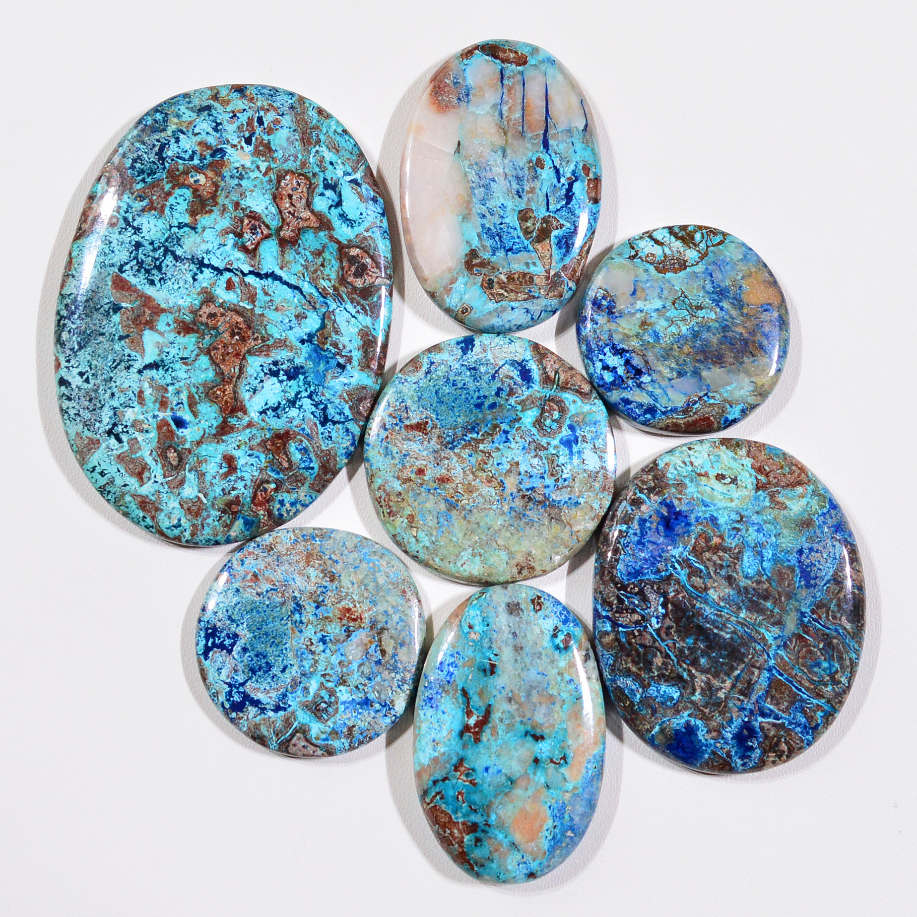 7 Pcs 293Cts Natural Azurite Shattuckite Gemstone Cabochon Lot Mixed Shape Stones Wholesale Jewelry Making Supply 53x38 25x25mm 19402
