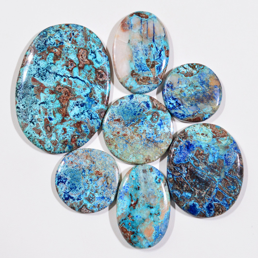 Image of 7 Pcs 293Cts Natural Azurite Shattuckite Gemstone Cabochon Lot Mixed Shape Stones Wholesale Jewelry Making Supply 53x38 25x25mm #19402