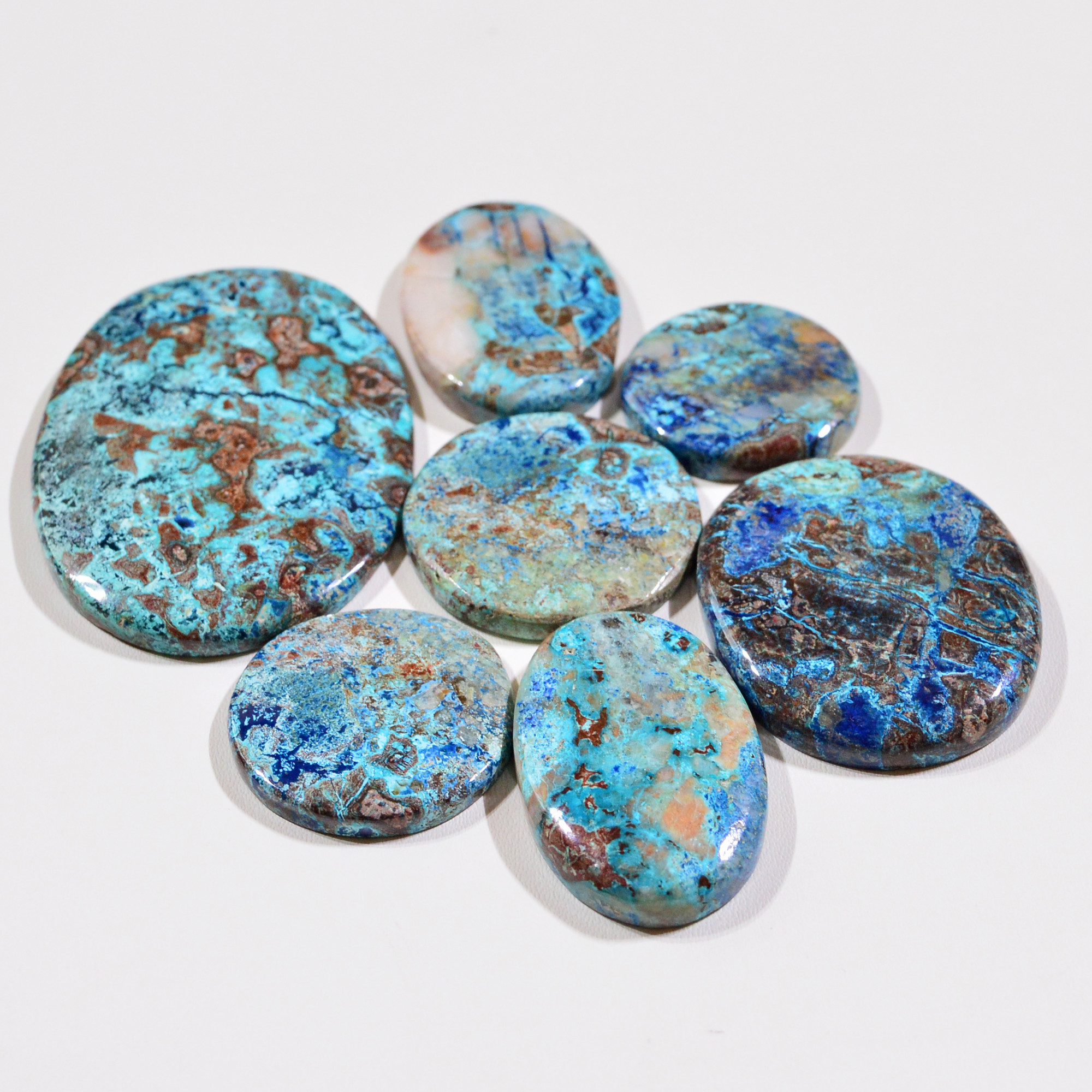 7 Pcs 293Cts Natural Azurite Shattuckite Gemstone Cabochon Lot Mixed Shape Stones Wholesale Jewelry Making Supply 53x38 25x25mm 19402