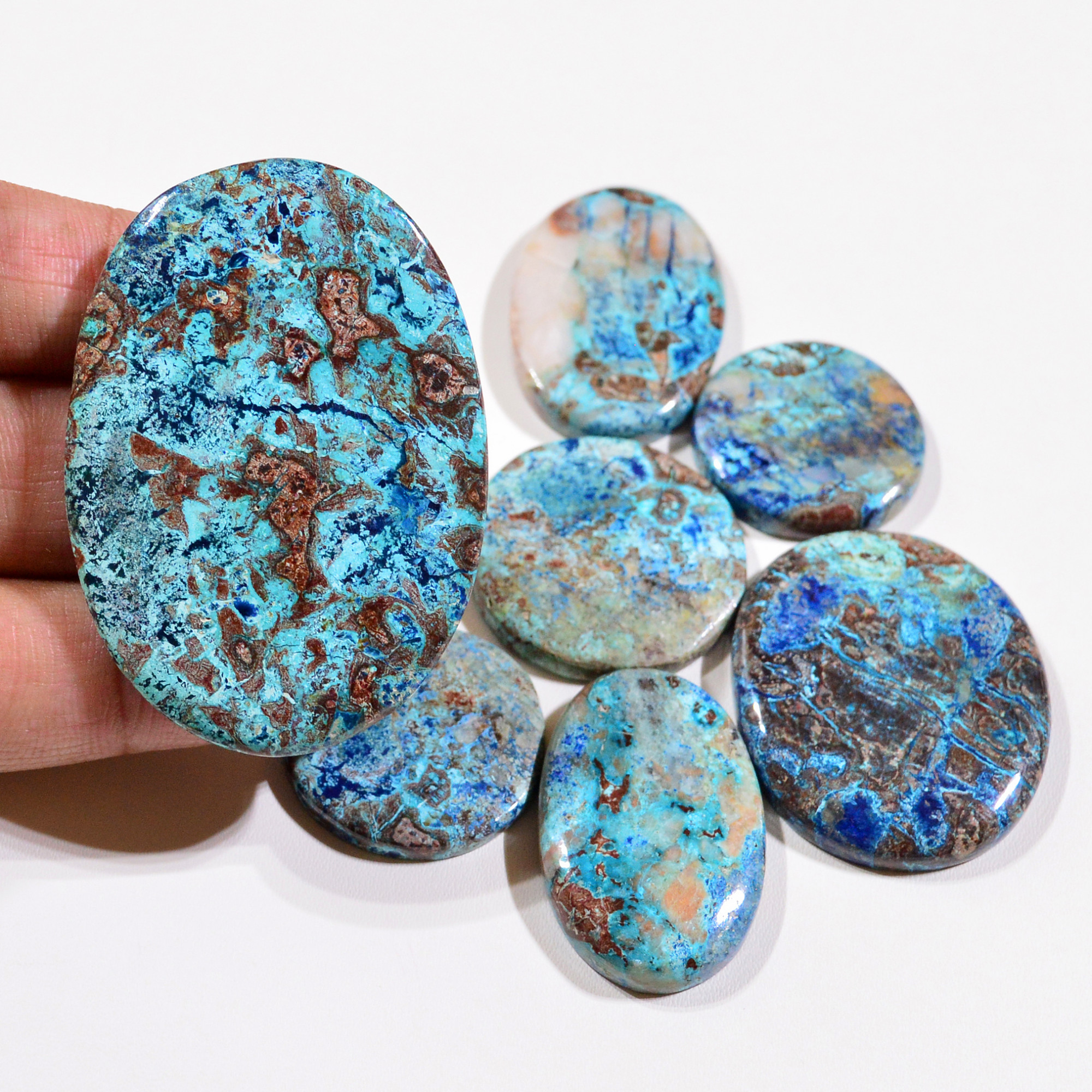 7 Pcs 293Cts Natural Azurite Shattuckite Gemstone Cabochon Lot Mixed Shape Stones Wholesale Jewelry Making Supply 53x38 25x25mm 19402