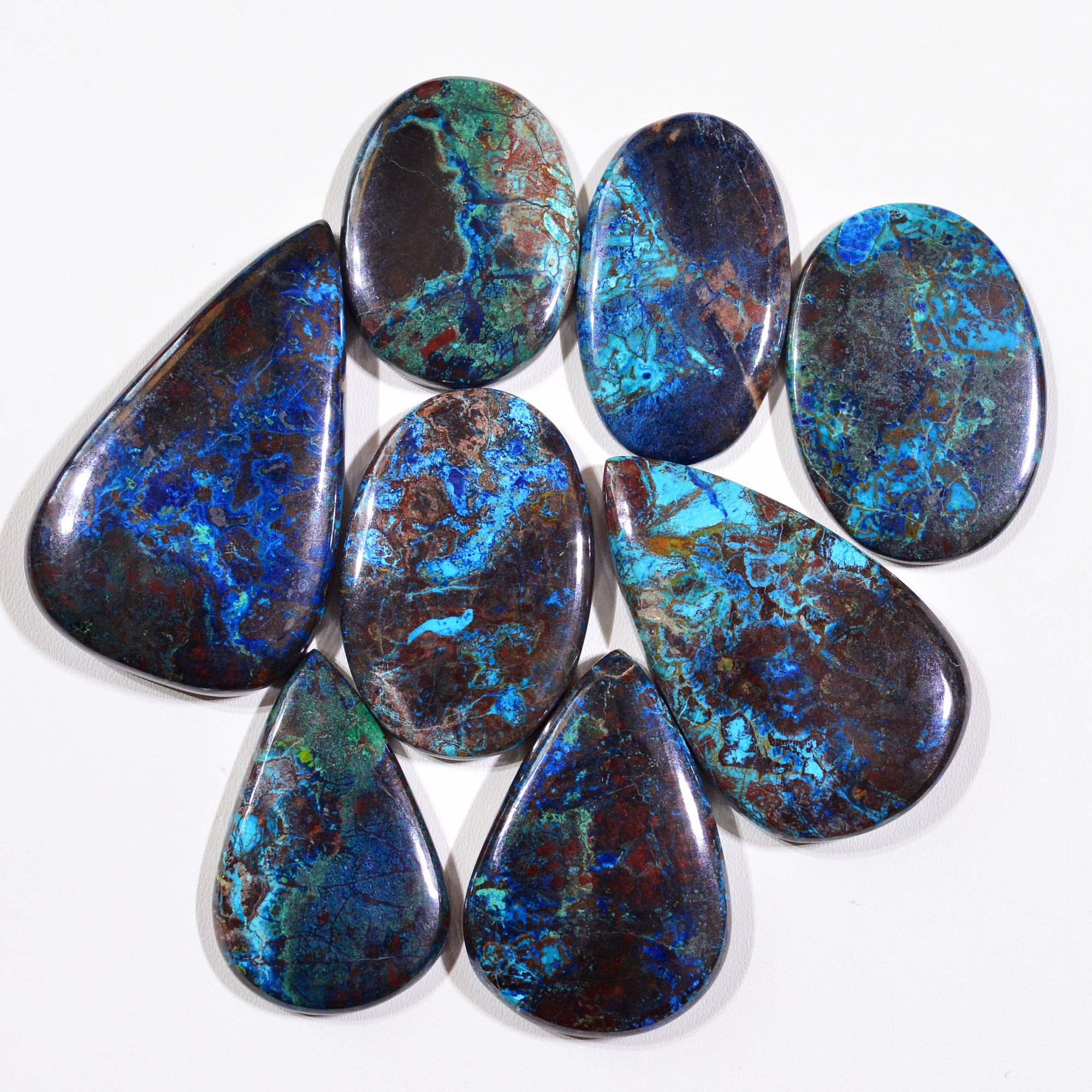 8 Pcs 415Cts Natural Azurite Shattuckite Gemstone Cabochon Lot Mixed Shape Stones Wholesale Jewelry Making Supply 47x29 32x23mm 19403
