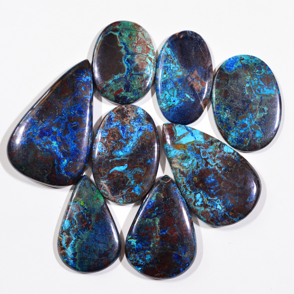 Image of 8 Pcs 415Cts Natural Azurite Shattuckite Gemstone Cabochon Lot Mixed Shape Stones Wholesale Jewelry Making Supply 47x29 32x23mm #19403