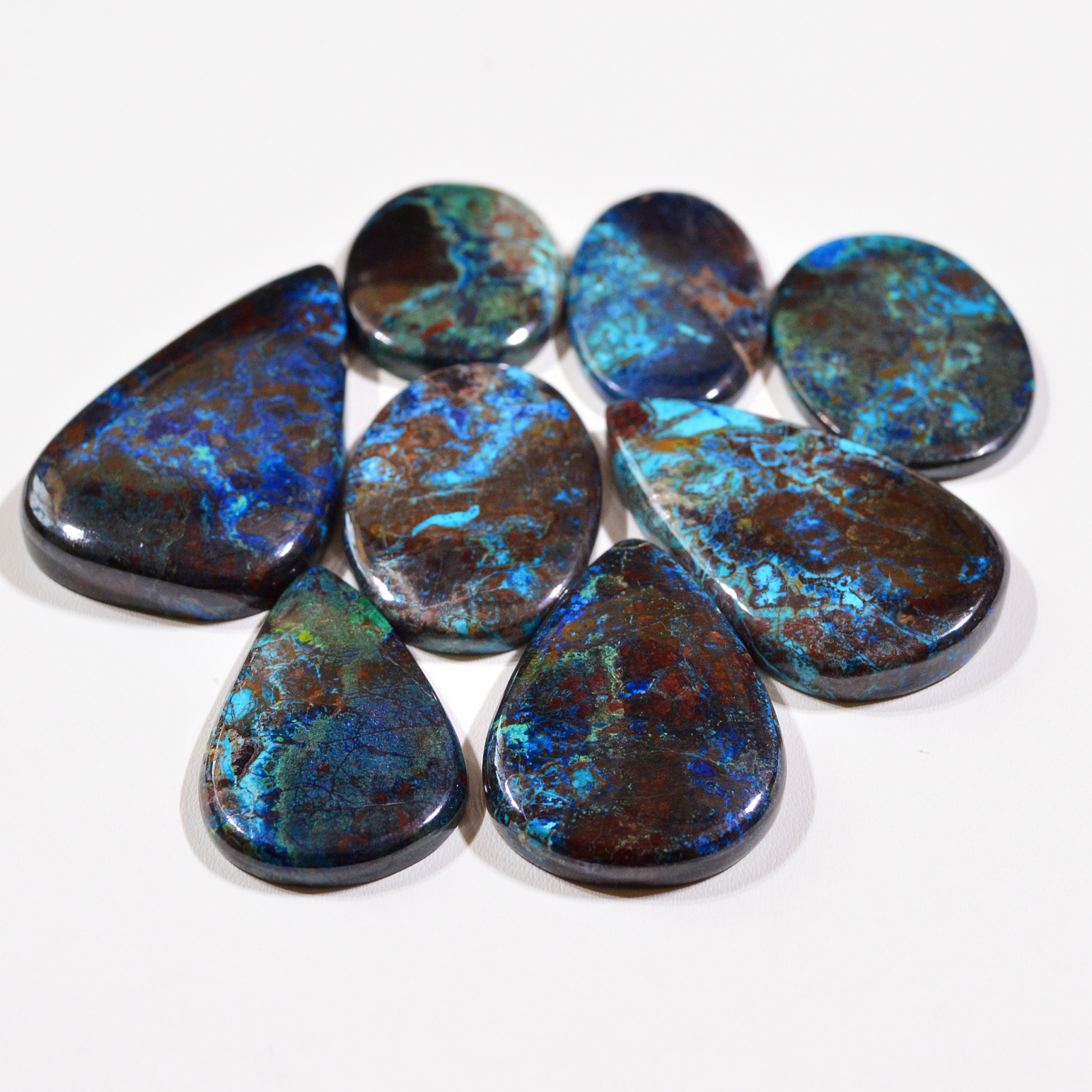 8 Pcs 415Cts Natural Azurite Shattuckite Gemstone Cabochon Lot Mixed Shape Stones Wholesale Jewelry Making Supply 47x29 32x23mm 19403