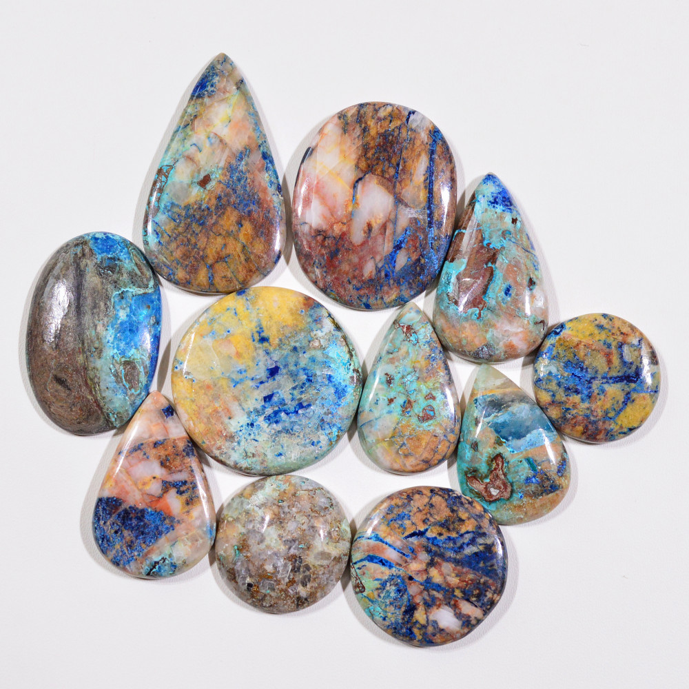 Image of 11 Pcs 329Cts Natural Azurite Shattuckite Gemstone Cabochon Lot Mixed Shape Stones Wholesale Jewelry Making Supply 43x25 22x22mm #19404