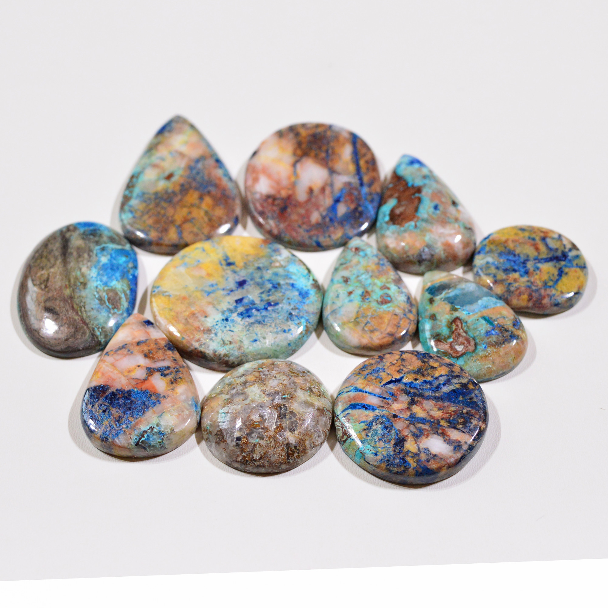 11 Pcs 329Cts Natural Azurite Shattuckite Gemstone Cabochon Lot Mixed Shape Stones Wholesale Jewelry Making Supply 43x25 22x22mm 19404