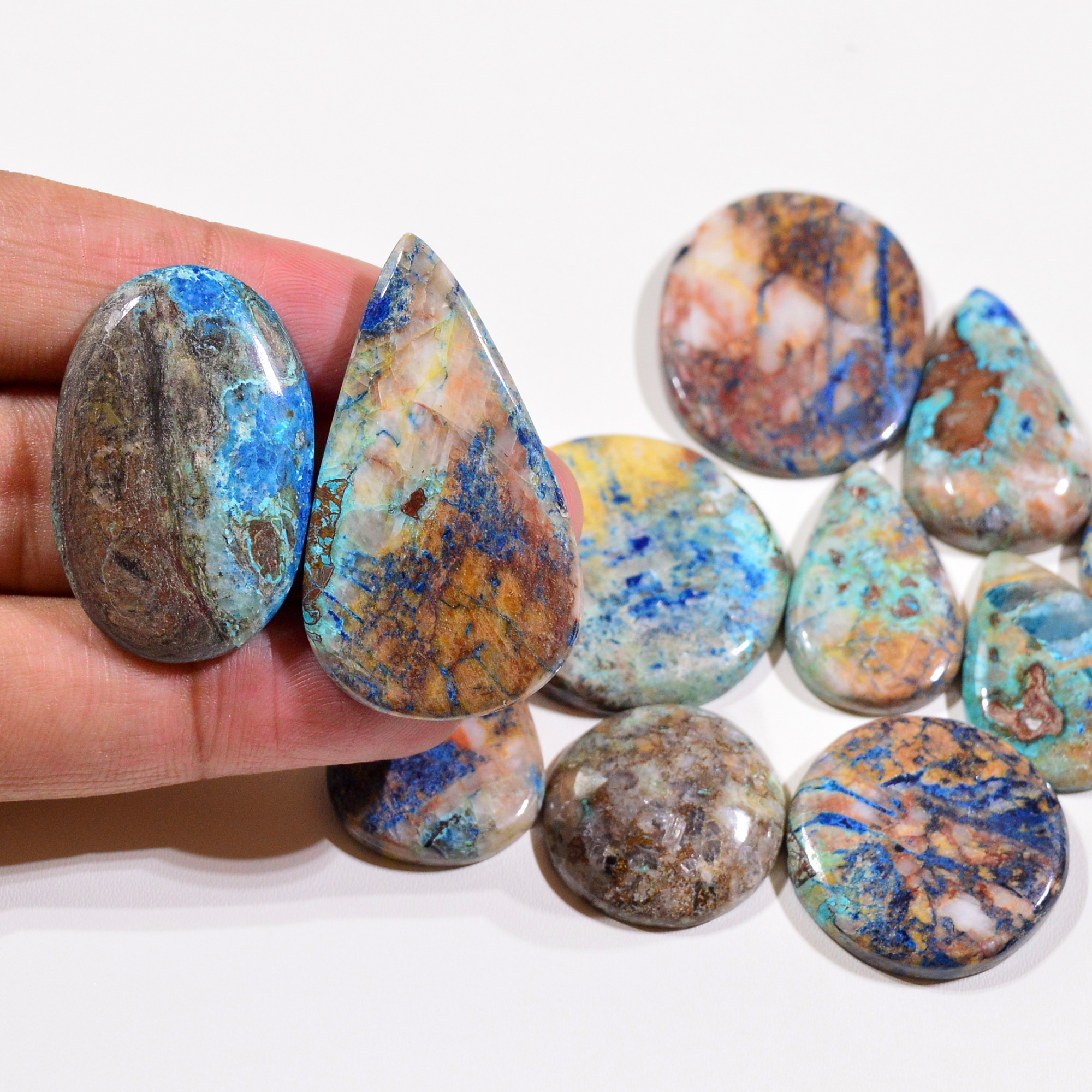 11 Pcs 329Cts Natural Azurite Shattuckite Gemstone Cabochon Lot Mixed Shape Stones Wholesale Jewelry Making Supply 43x25 22x22mm 19404