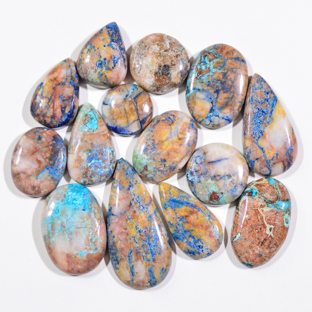 Image of 14 Pcs 156Cts Natural Azurite Shattuckite Gemstone Cabochon Lot Mixed Shape Stones Wholesale Jewelry Making Supply 33x16 13x13mm #19405