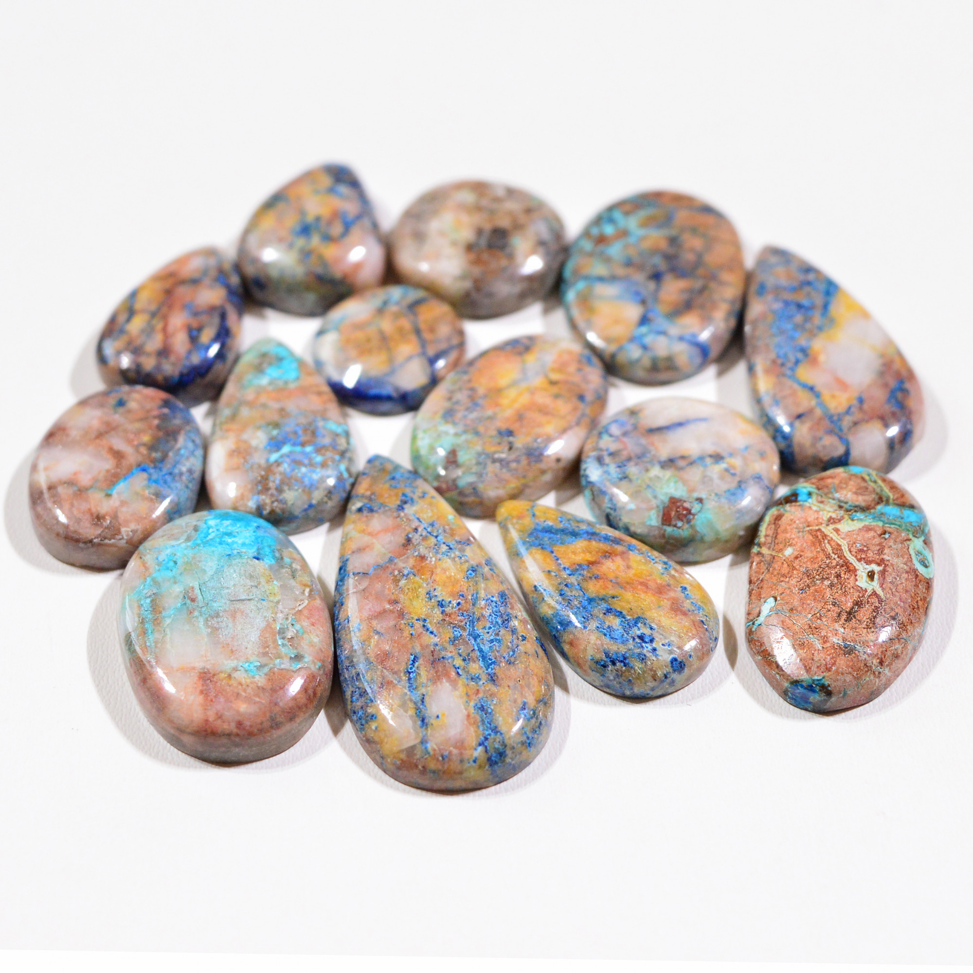 14 Pcs 156Cts Natural Azurite Shattuckite Gemstone Cabochon Lot Mixed Shape Stones Wholesale Jewelry Making Supply 33x16 13x13mm 19405