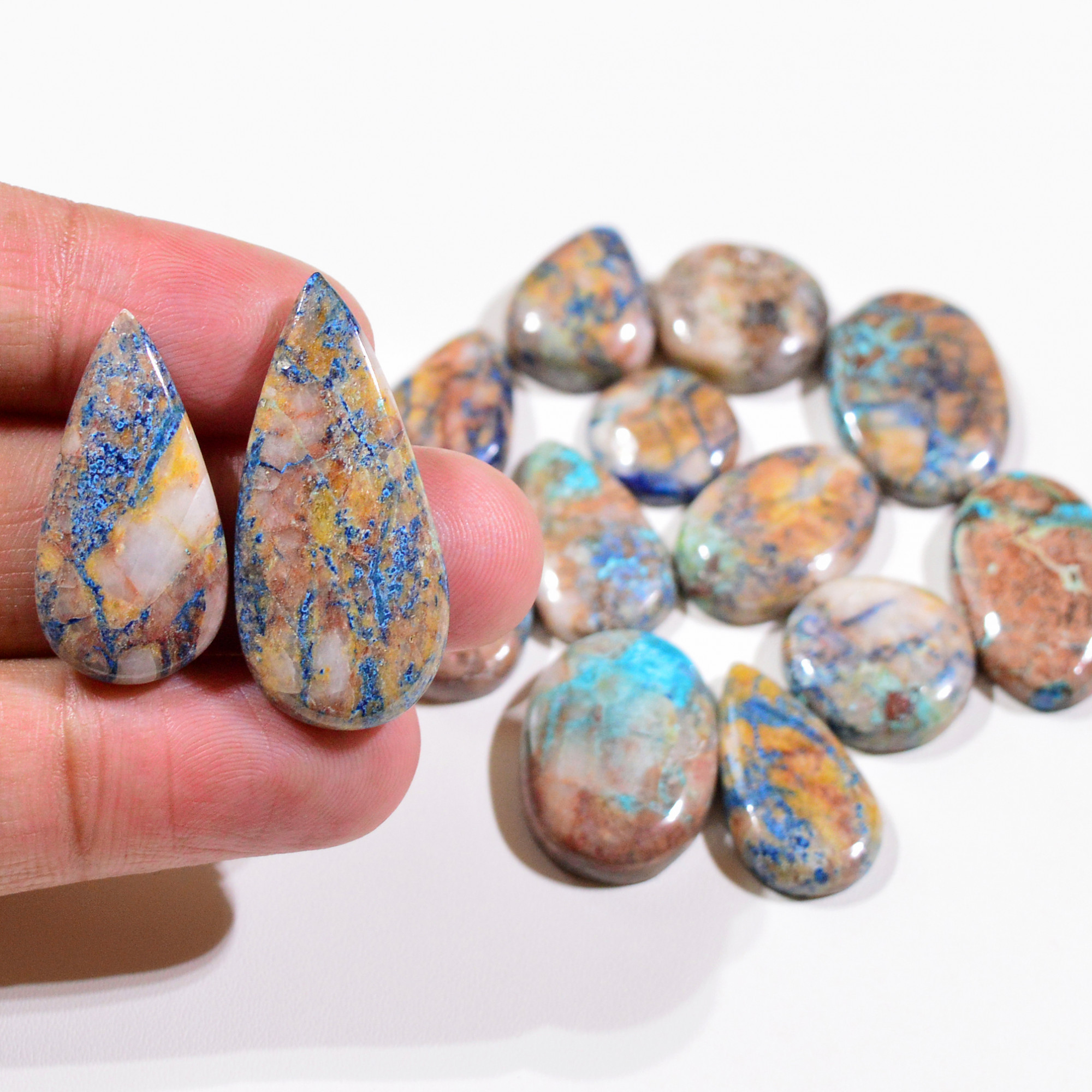 14 Pcs 156Cts Natural Azurite Shattuckite Gemstone Cabochon Lot Mixed Shape Stones Wholesale Jewelry Making Supply 33x16 13x13mm 19405